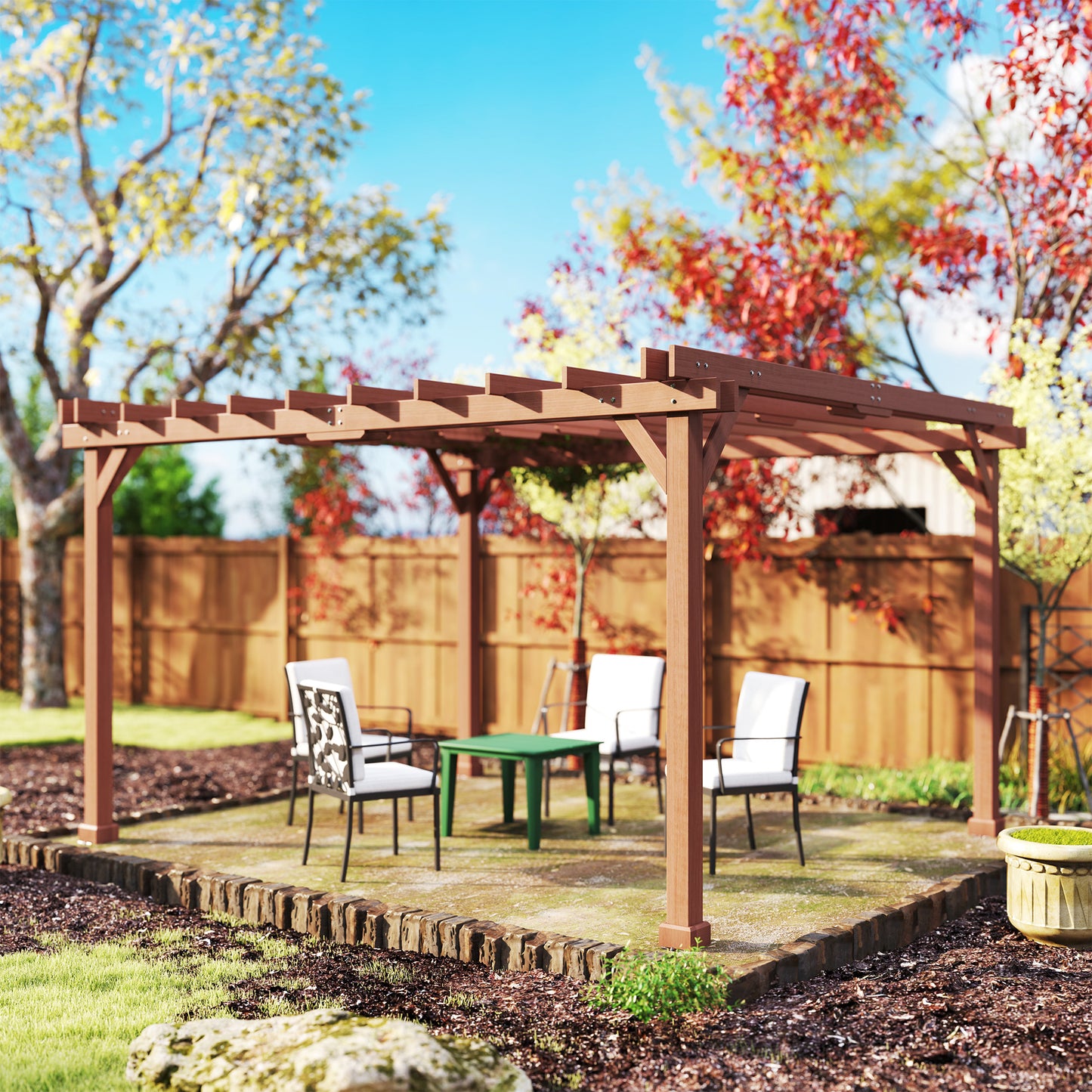 11 ft x 12.5 ft Wood Pergola, Brown