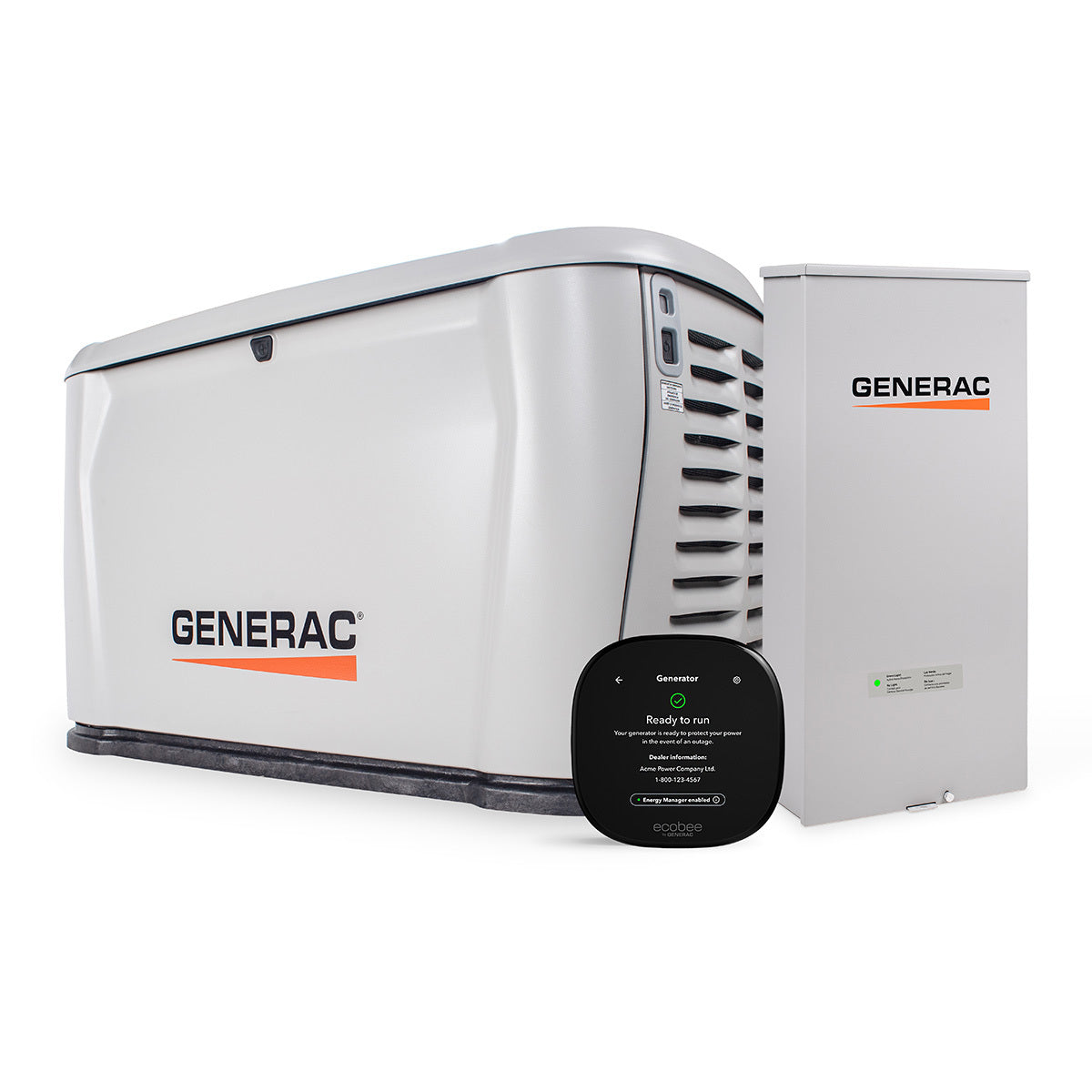 Generac 7329 28/25kW Air-Cooled Standby Generator, 200A Transfer Switch, with ecobee by Generac Smart Thermostat
