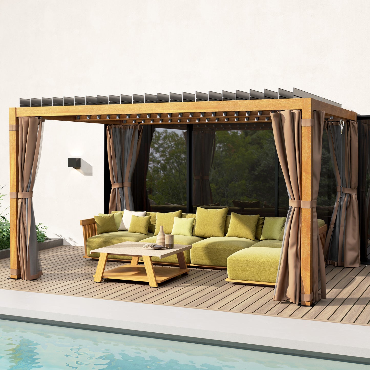 10 ft x 13 ft Aluminum Pergola with Adjustable Height, Natural