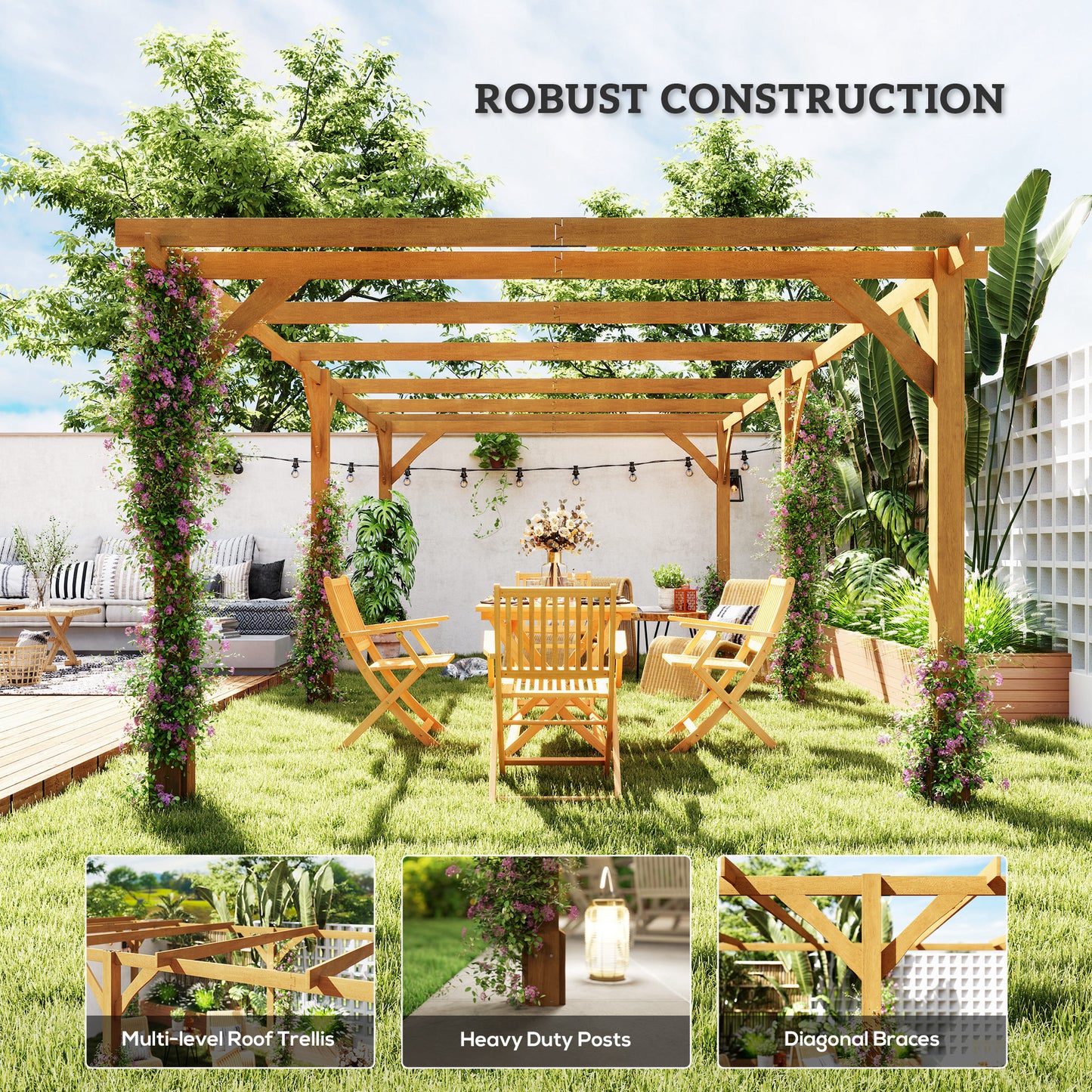 20 ft x 10 ft Wood Gazebo, Dark Brown