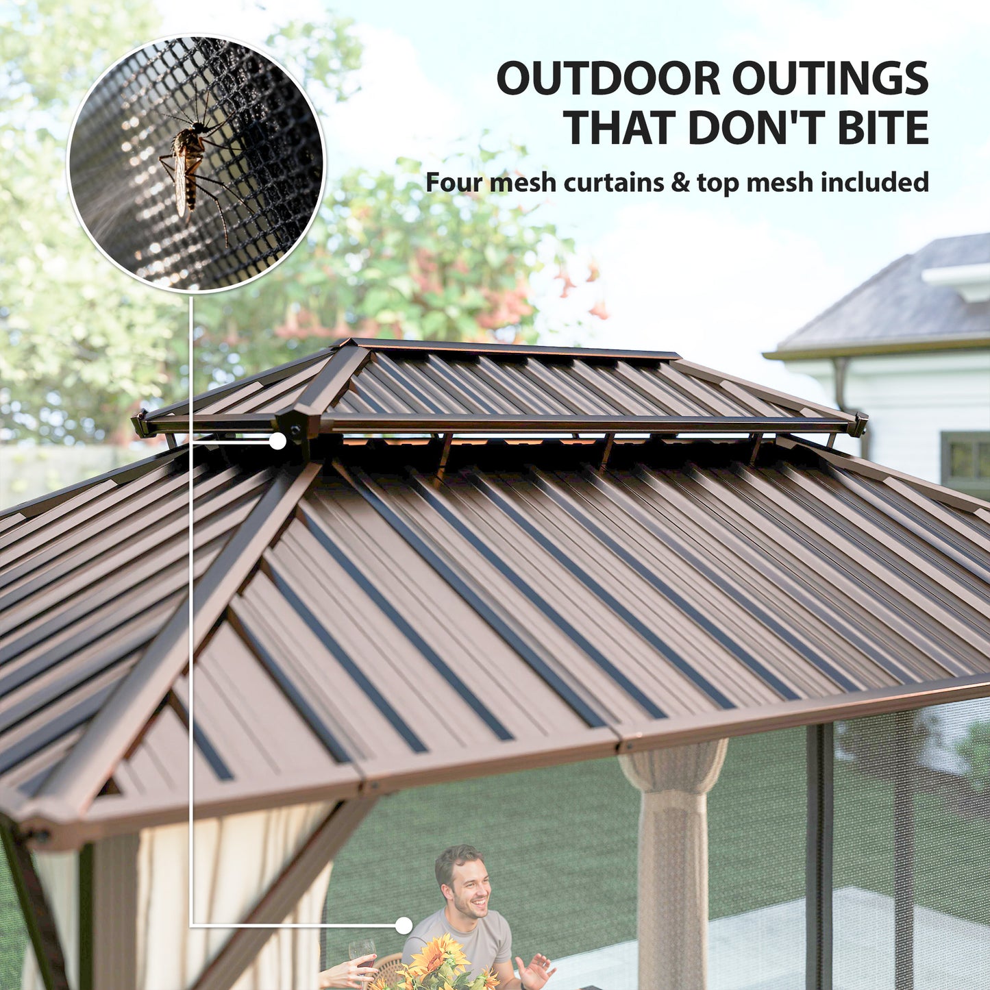10 ft x 14 ft Aluminum Gazebo with Vents, Brown