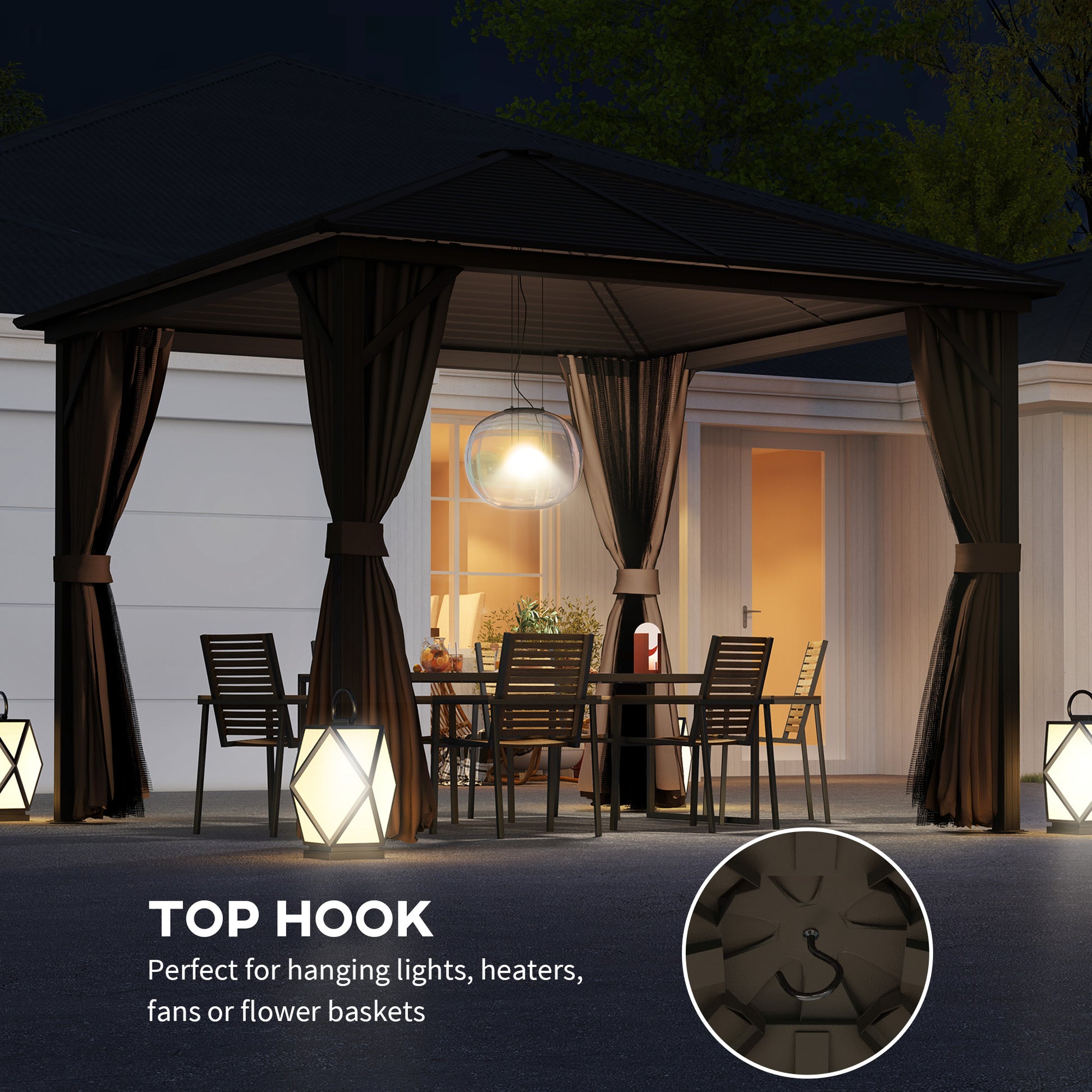10 ft x 10 ft Aluminum Gazebo, Dark Brown