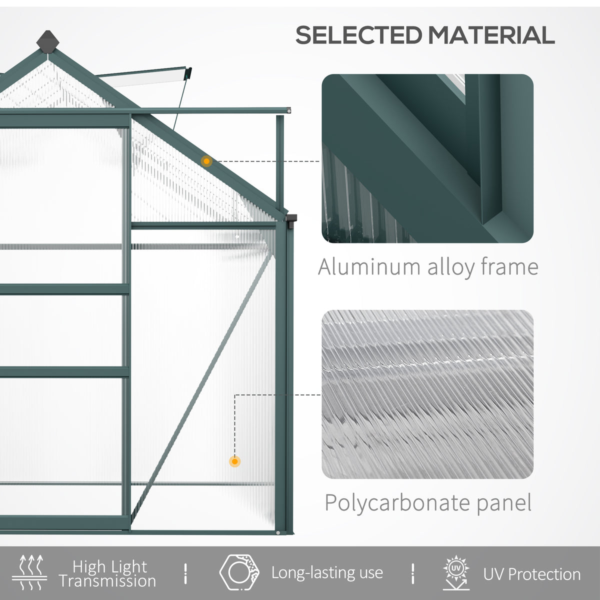 6 ft x 10 ft Polycarbonate Greenhouse with Roof Vent, Dark Green