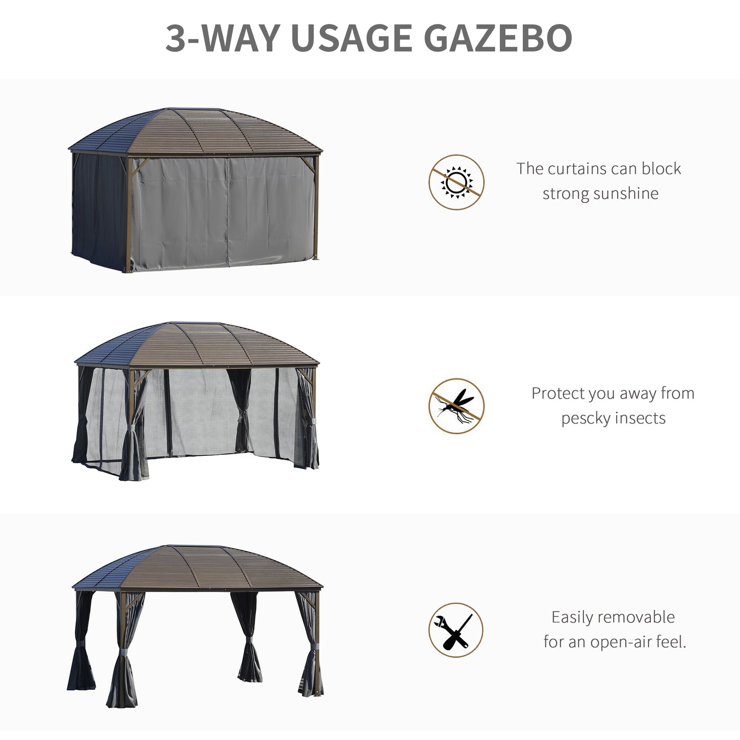 10 ft x 13 ft Aluminum Gazebo, Gray