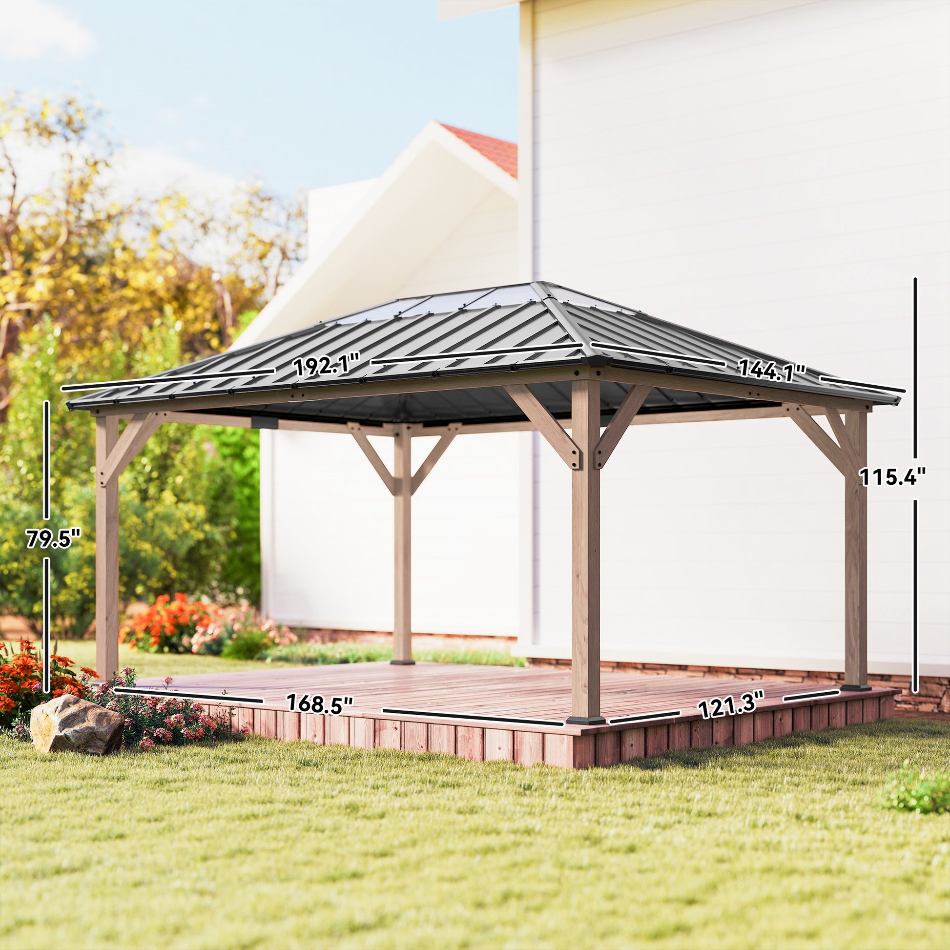 12 ft x 16 ft Aluminum Gazebo, Light Walnut
