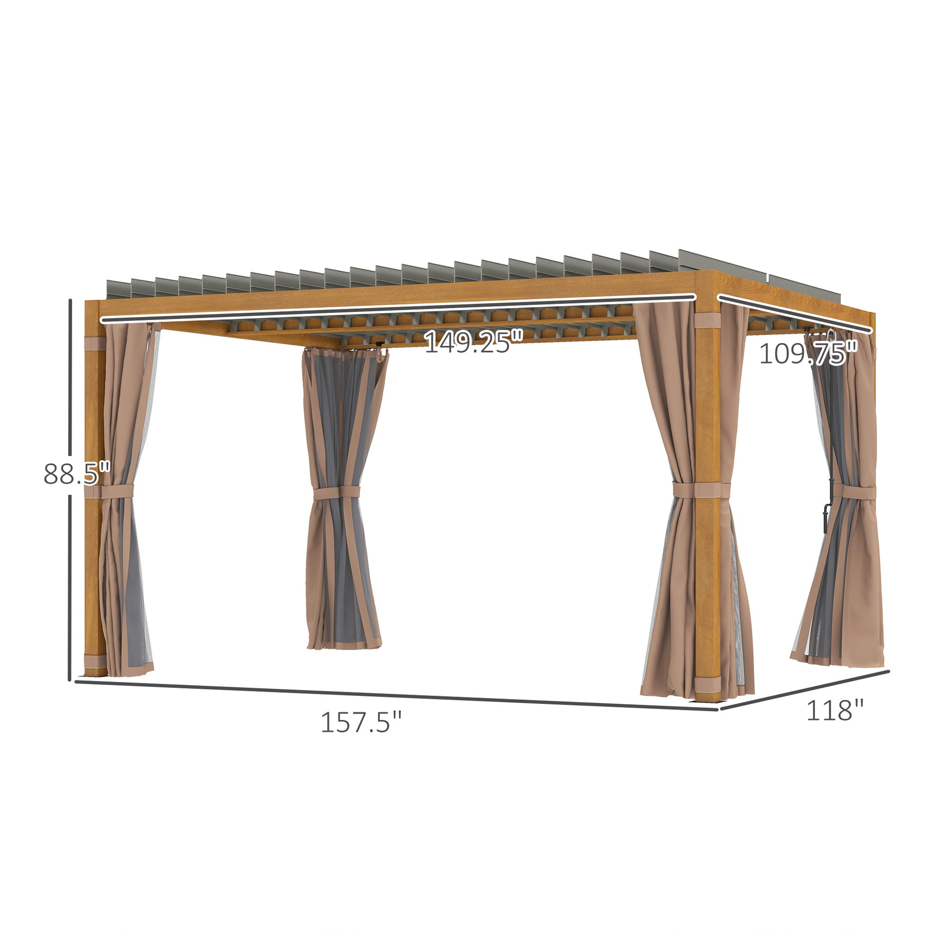 10 ft x 13 ft Aluminum Pergola with Adjustable Height, Natural