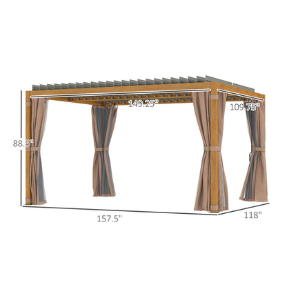 10 ft x 13 ft Aluminum Pergola with Adjustable Height, Natural