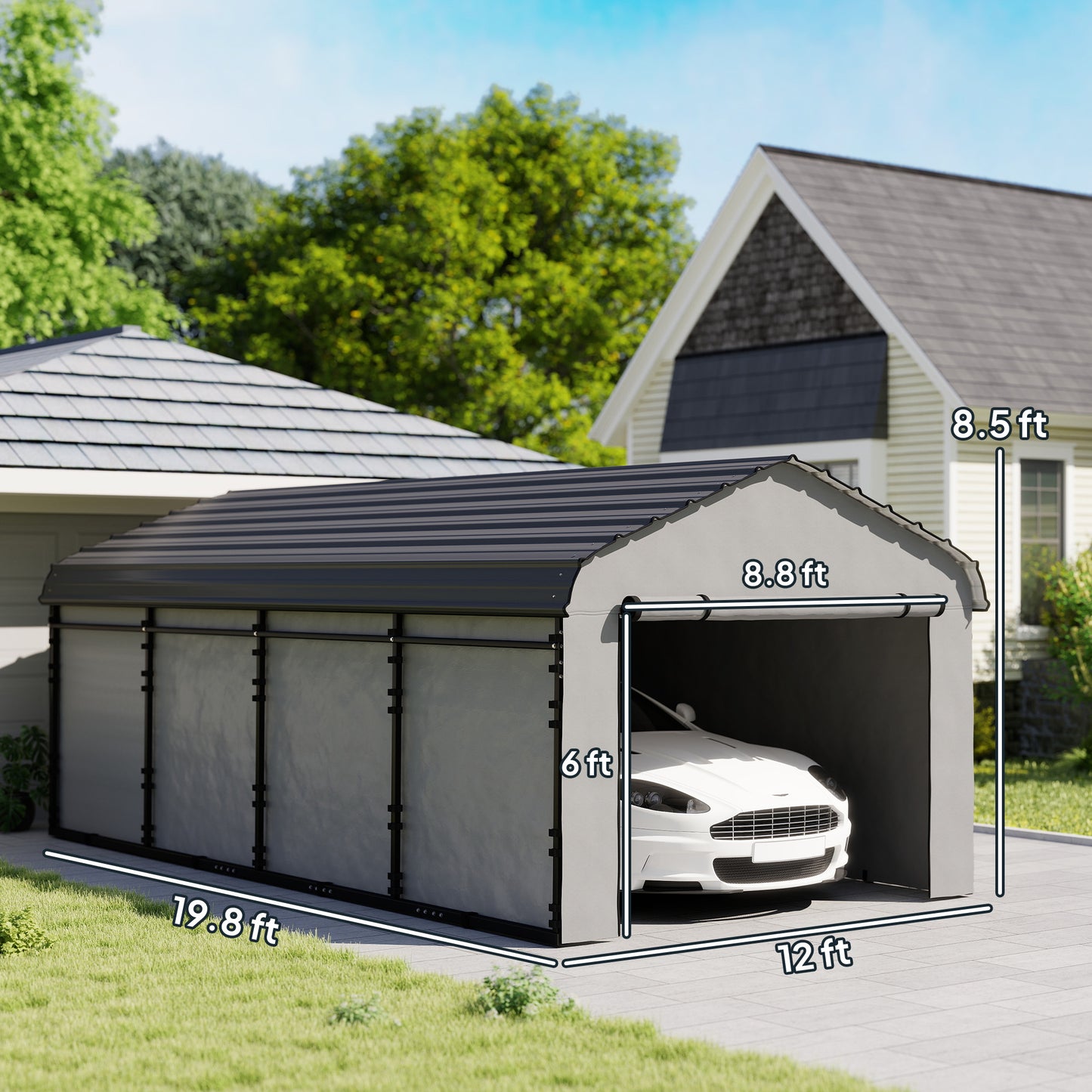 12 ft x 20 ft Plastic Carport, Dark Gray