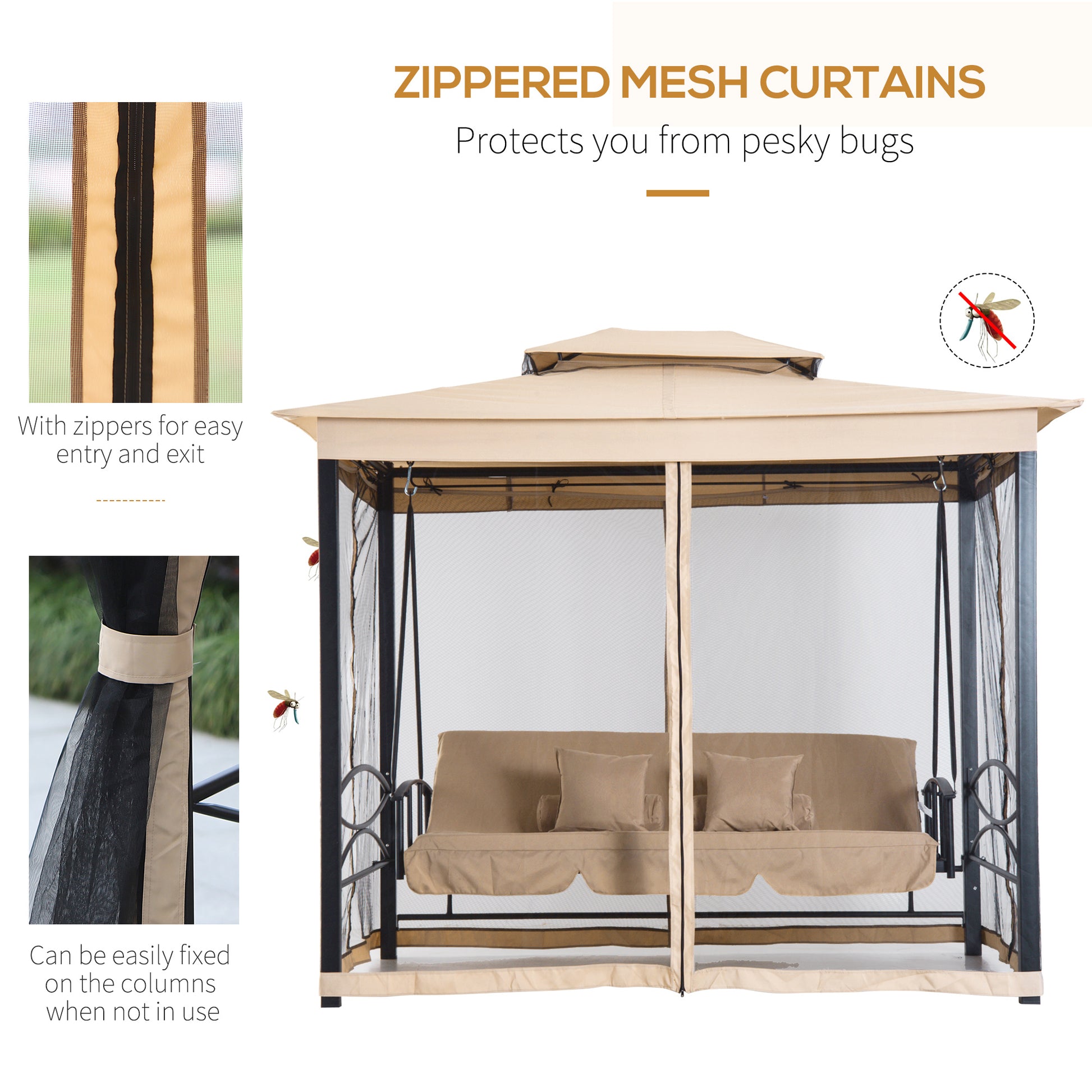 100.80 in x 67.80 in Metal Gazebo with Floor, Beige