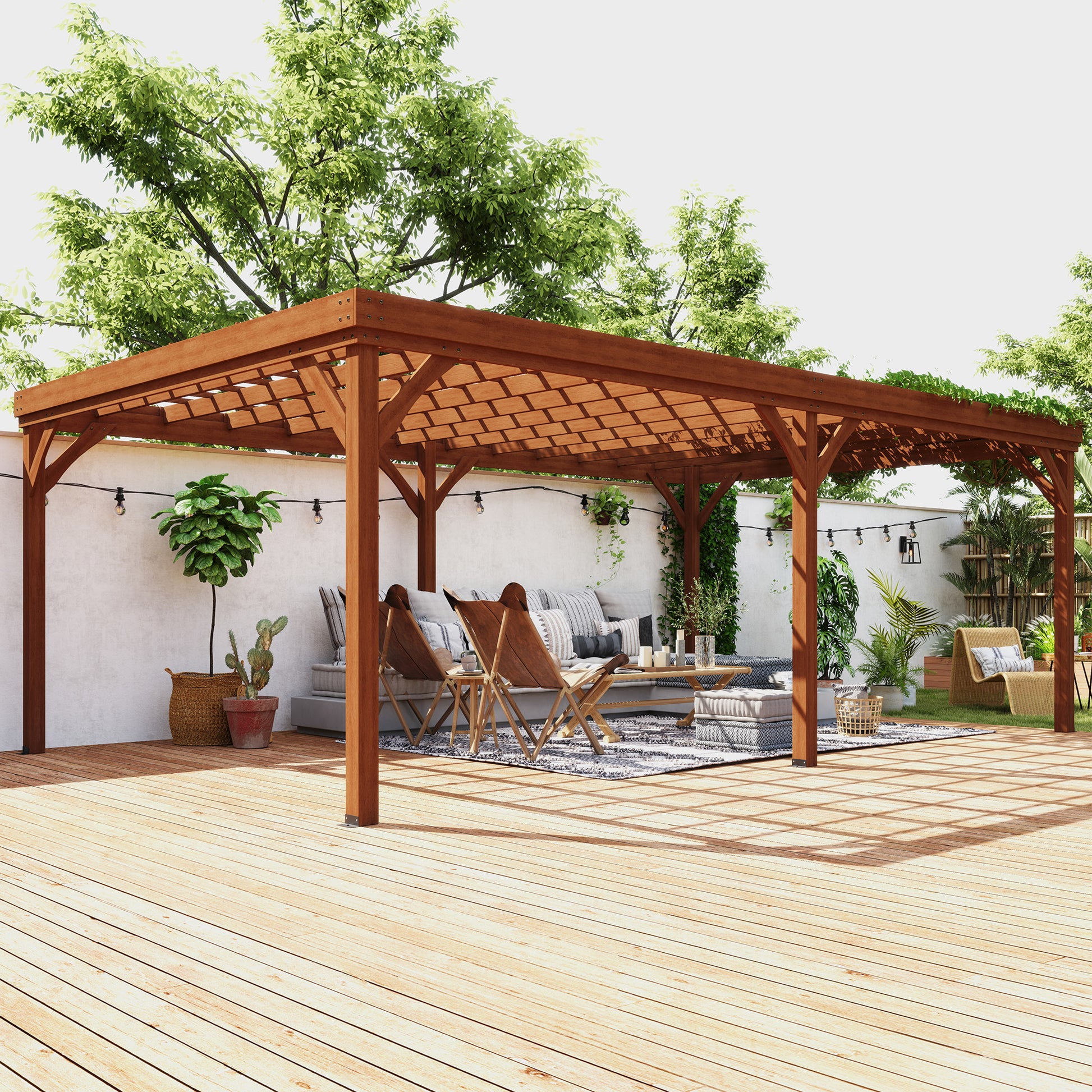 12 ft x 20 ft Wood Gazebo, Brown