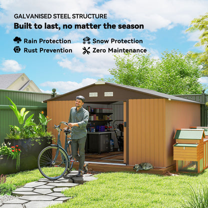11.20 ft x 12.70 ft Metal Storage Shed with Foundation Kit, Yellow