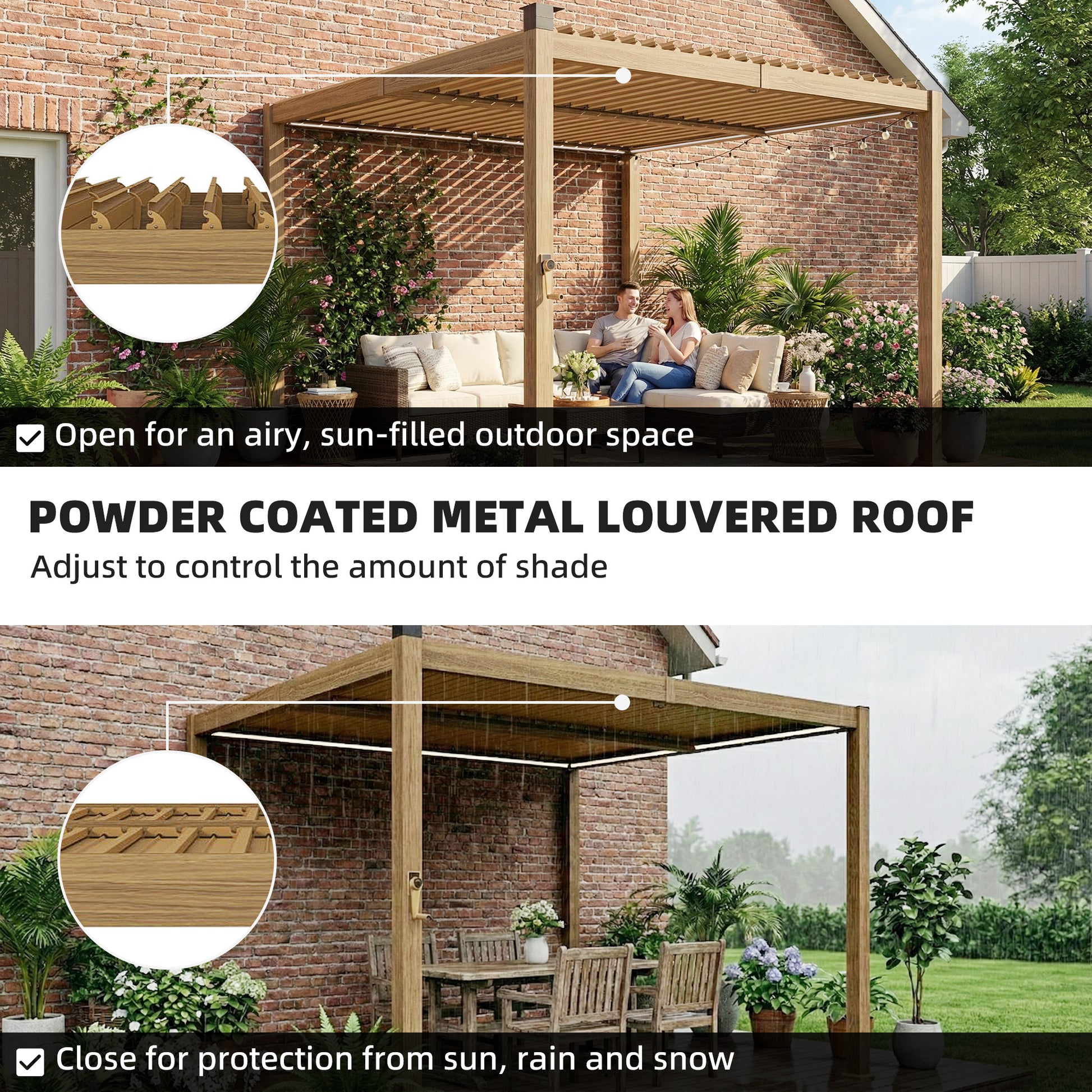 10 ft x 10 ft Metal Gazebo with Adjustable Height, Brown