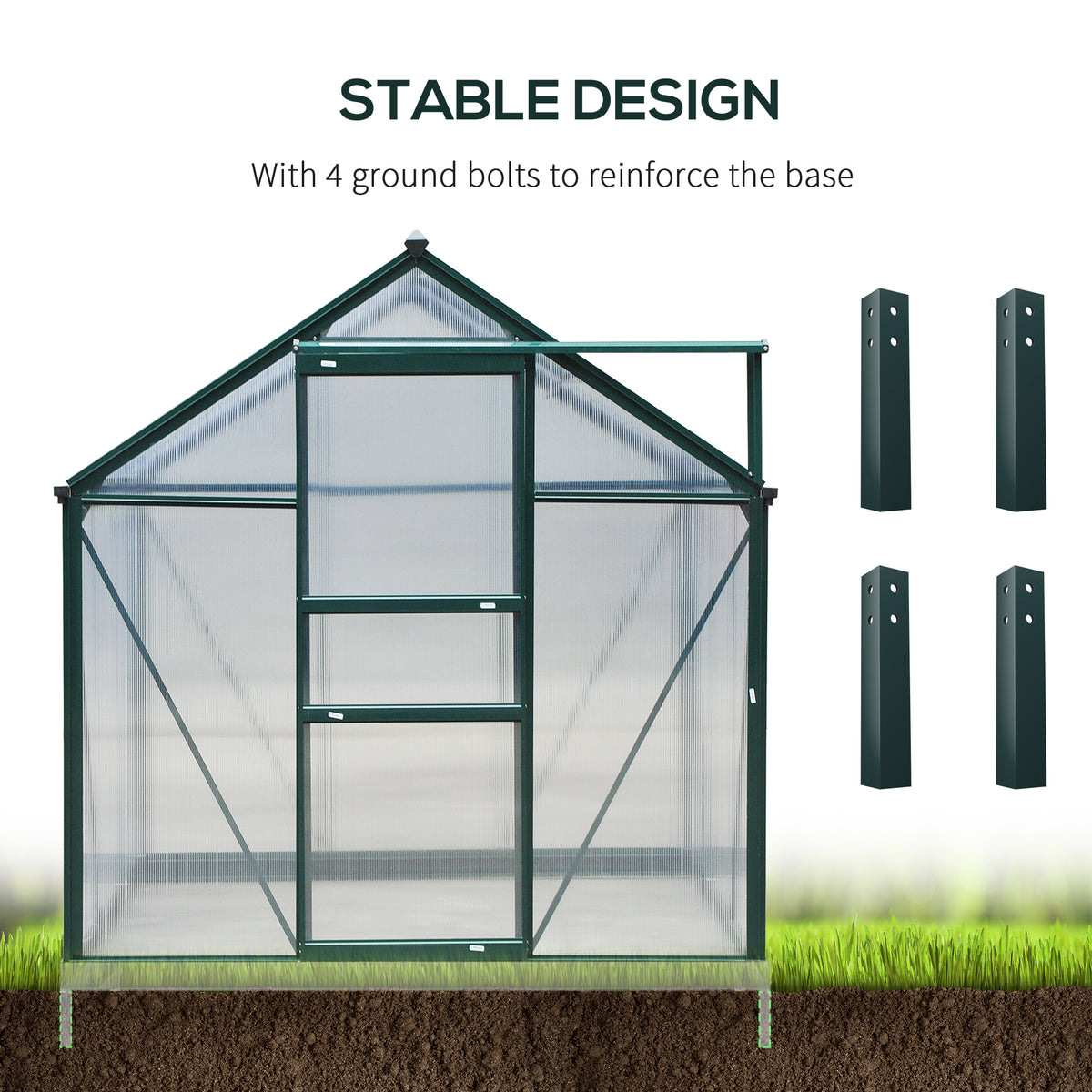 6 ft x 8 ft Polycarbonate Greenhouse with Roof Vent, Dark Green