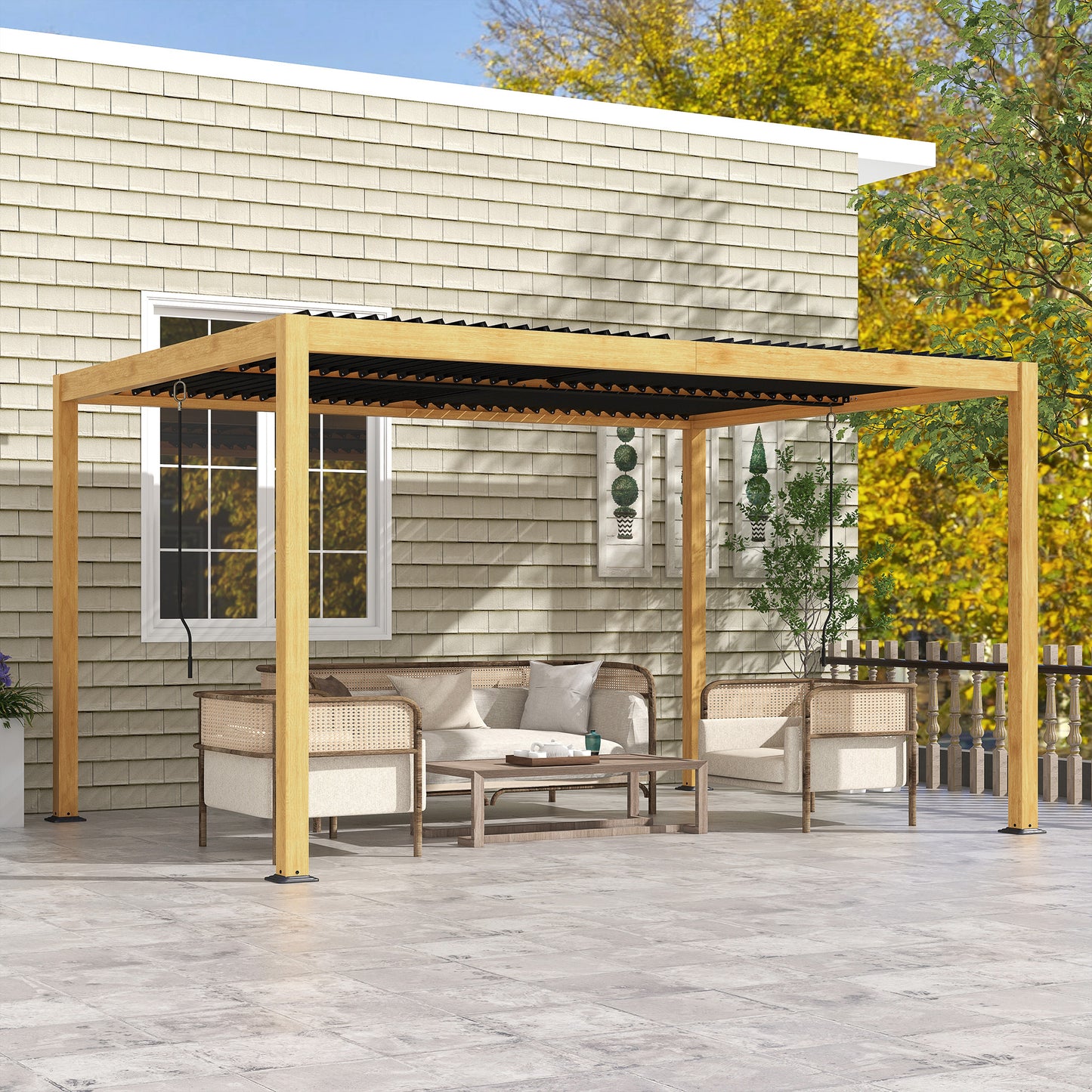 10 ft x 13 ft Aluminum Gazebo with Adjustable Height, Black, Natural