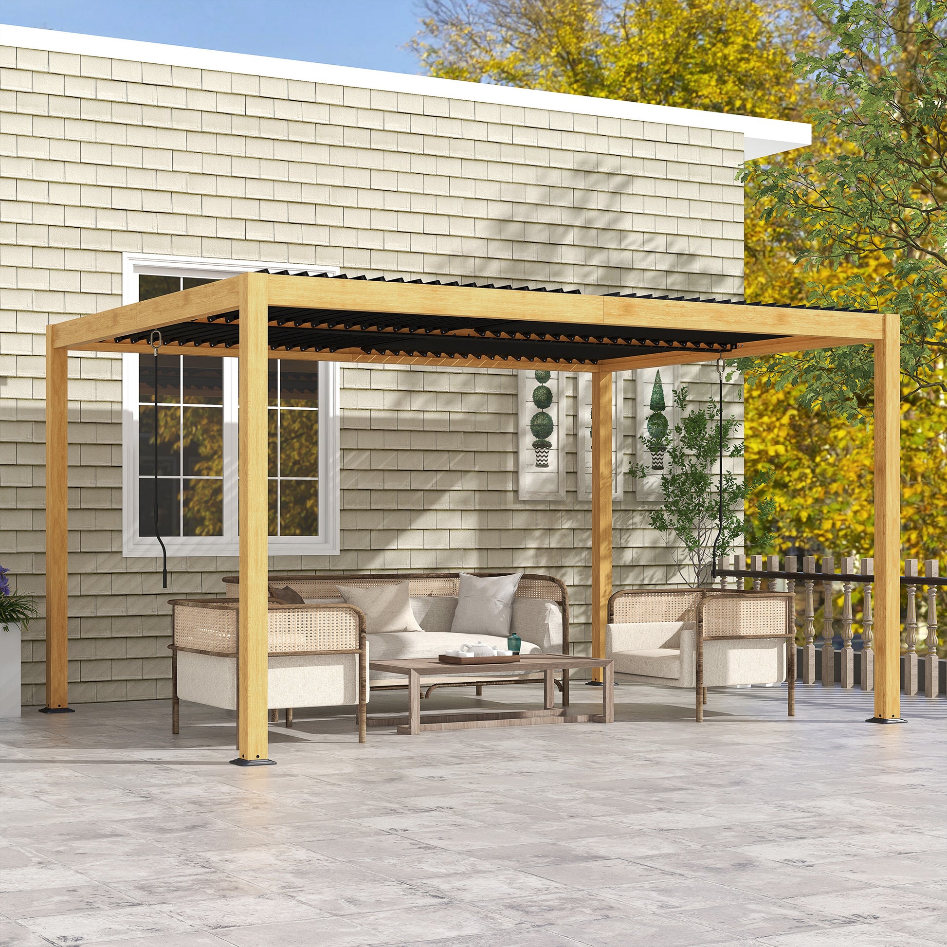 10 ft x 13 ft Aluminum Gazebo with Adjustable Height, Black, Natural
