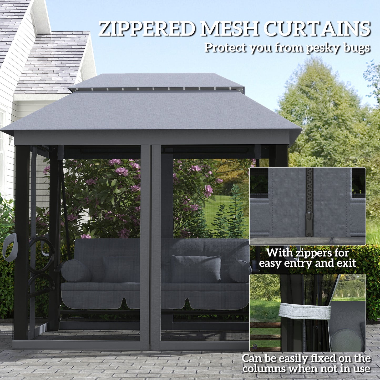 100.80 in x 67.80 in Metal Gazebo with Floor, Gray