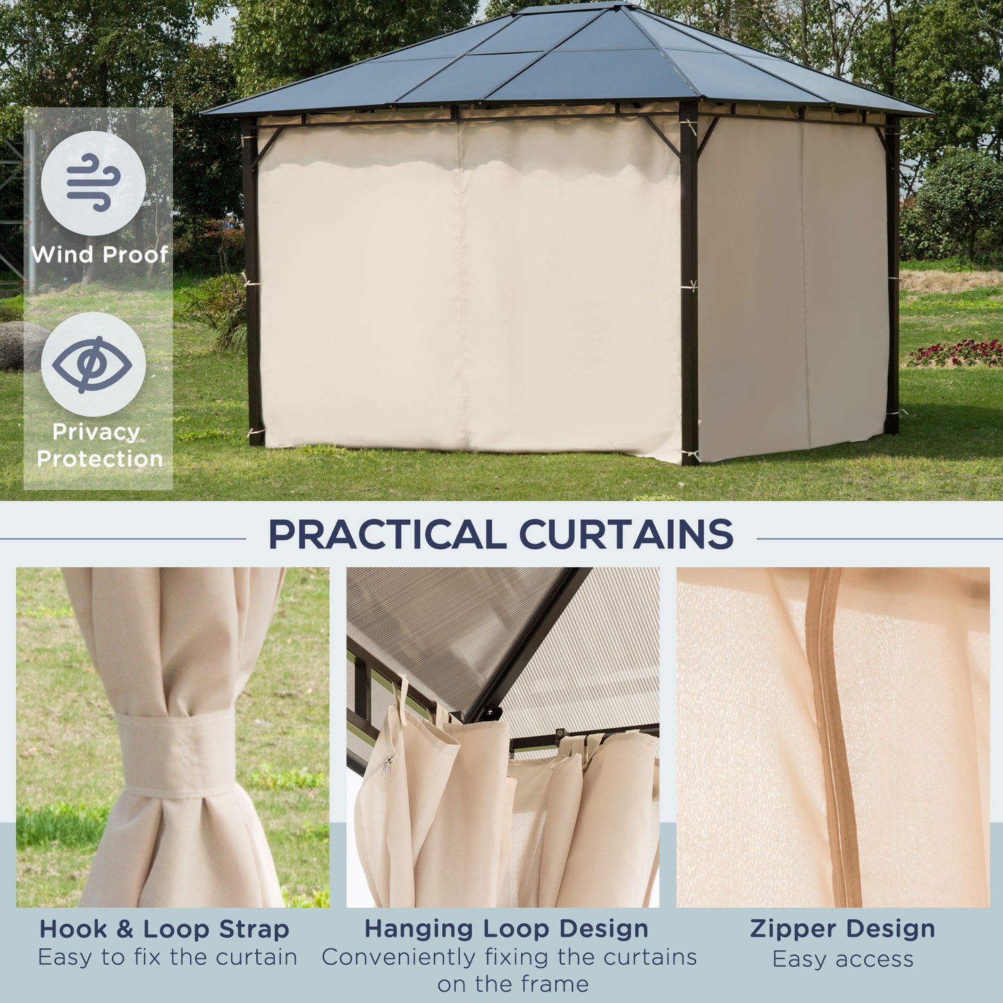 10 ft x 12 ft Metal Gazebo with Adjustable Height, Dark Brown