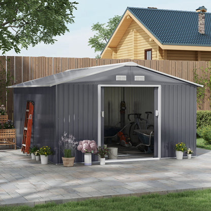 11 ft x 13 ft Metal Storage Shed with Foundation Kit, Dark Gray