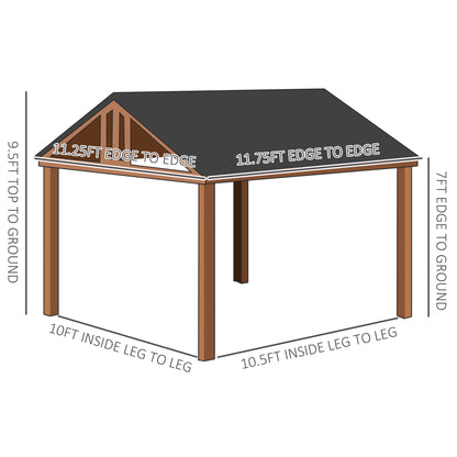11 ft x 12 ft Wood Gazebo, Brown