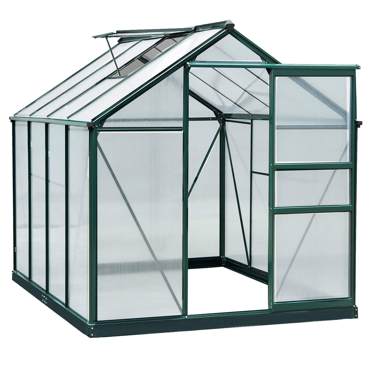 6 ft x 8 ft Polycarbonate Greenhouse with Roof Vent, Dark Green