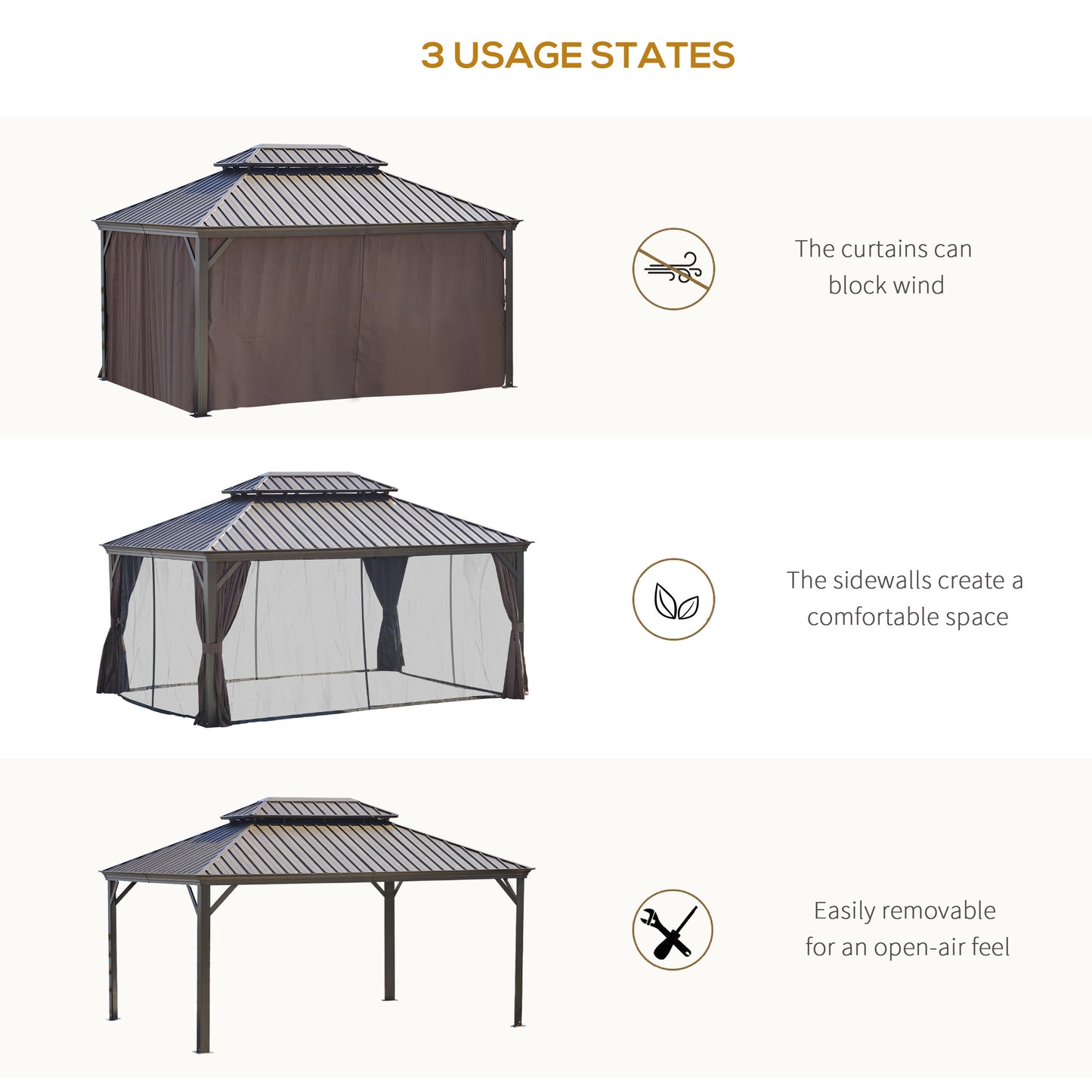 12 ft x 16 ft Aluminum Gazebo, Brown
