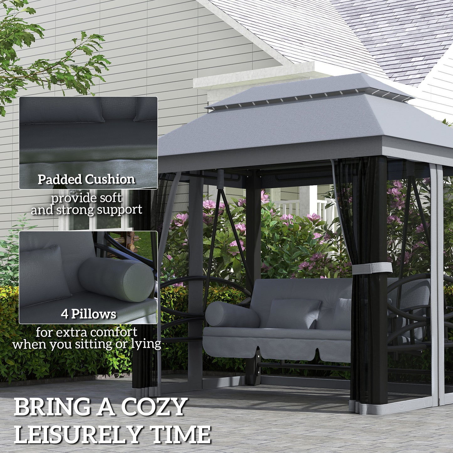 100.80 in x 67.80 in Metal Gazebo with Floor, Gray