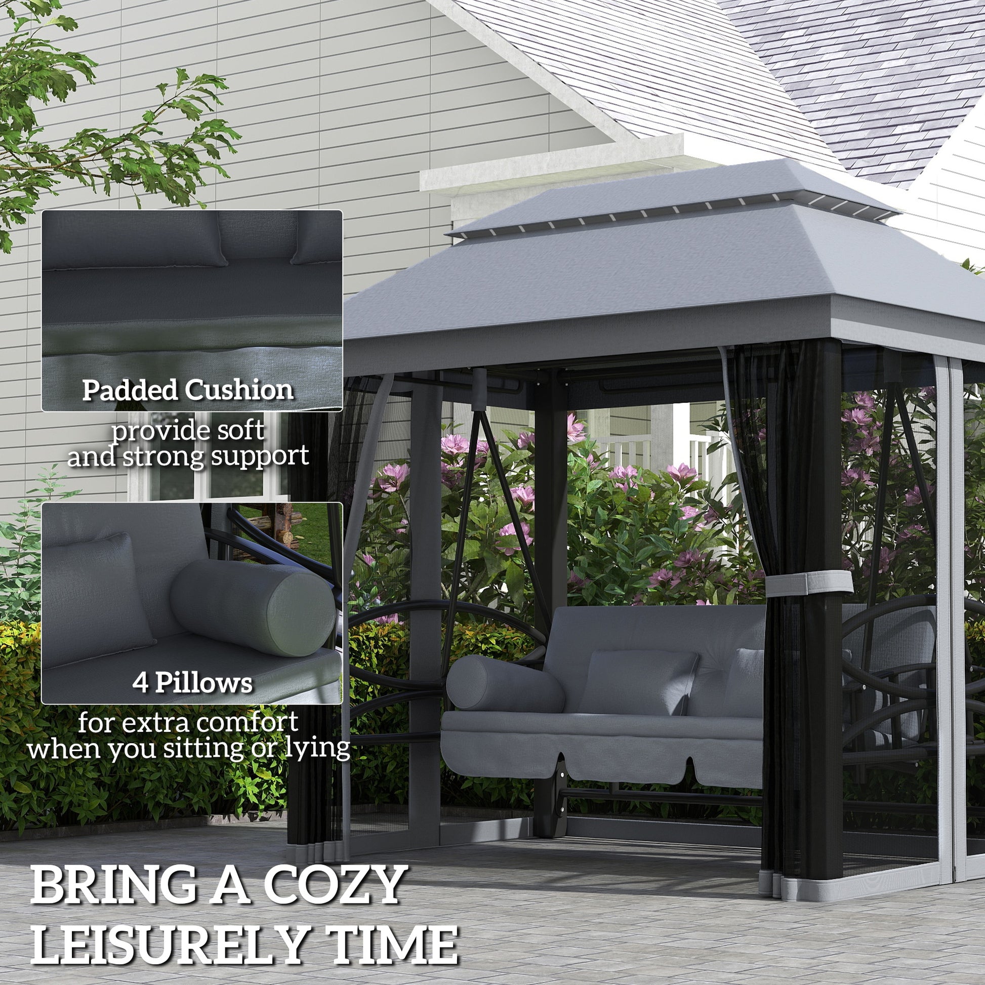 100.80 in x 67.80 in Metal Gazebo with Floor, Gray