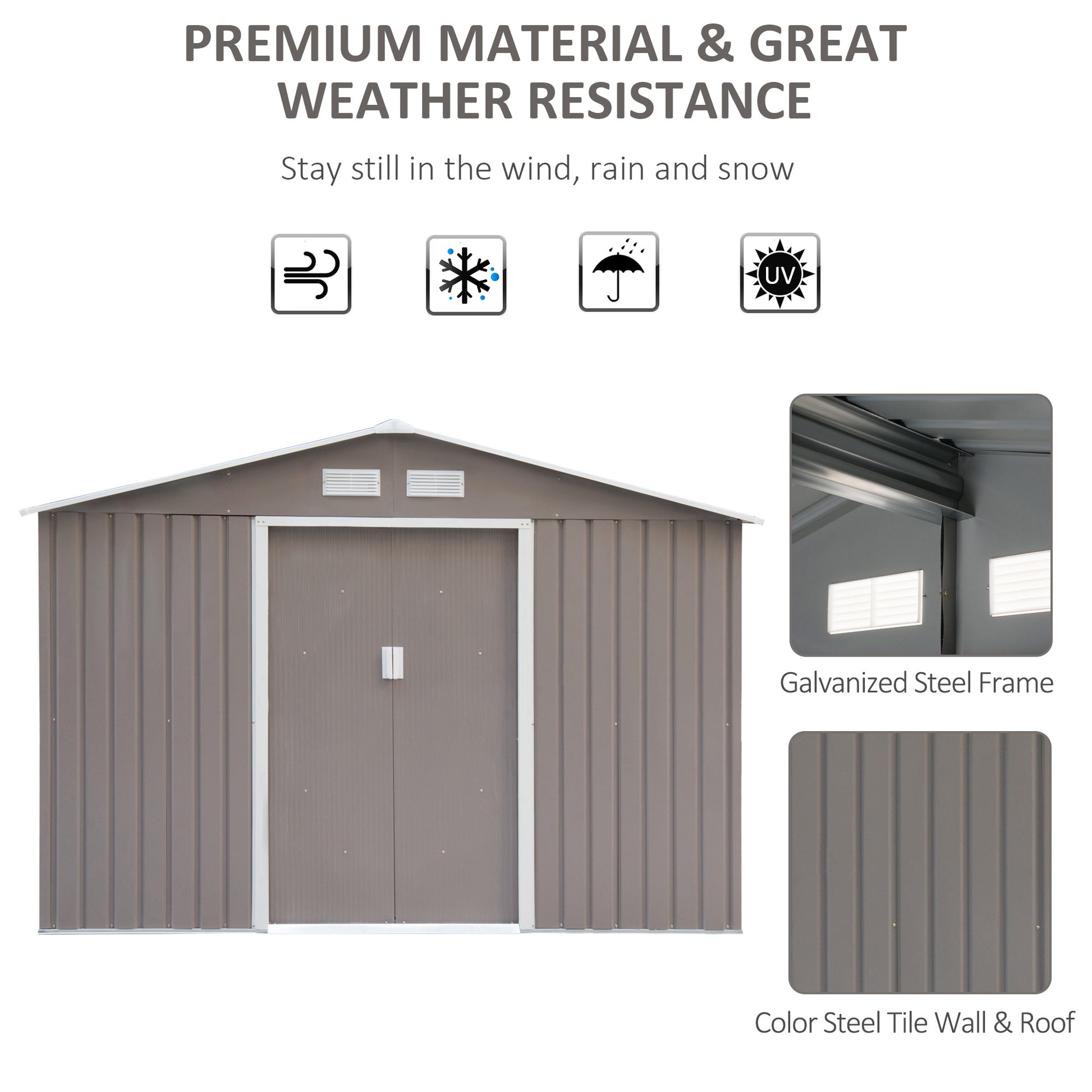 9 ft x 6 ft Metal Storage Shed with Vents, White
