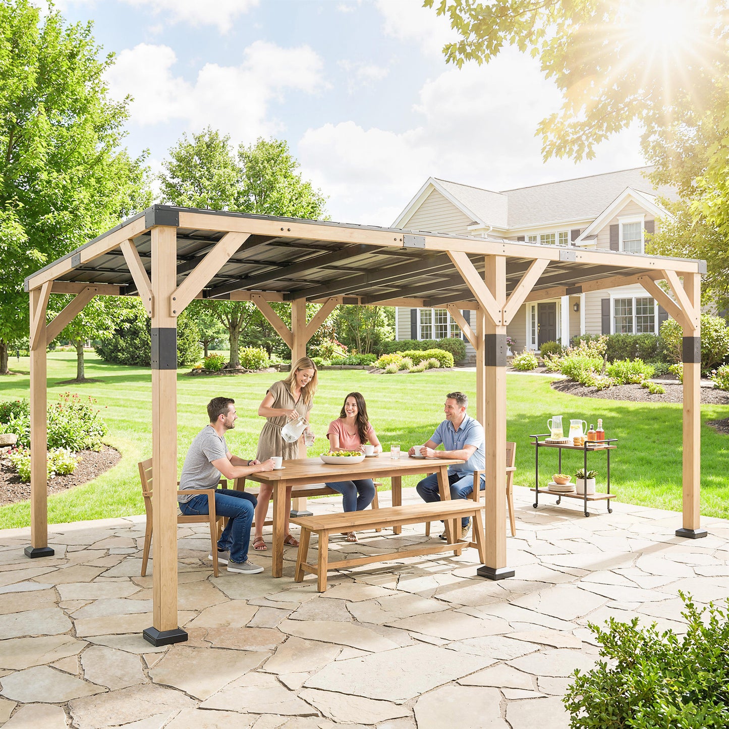 10 ft x 20 ft Metal Gazebo, Light Walnut