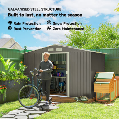 9.10 ft x 6.40 ft Metal Storage Shed with Foundation Kit, Gray
