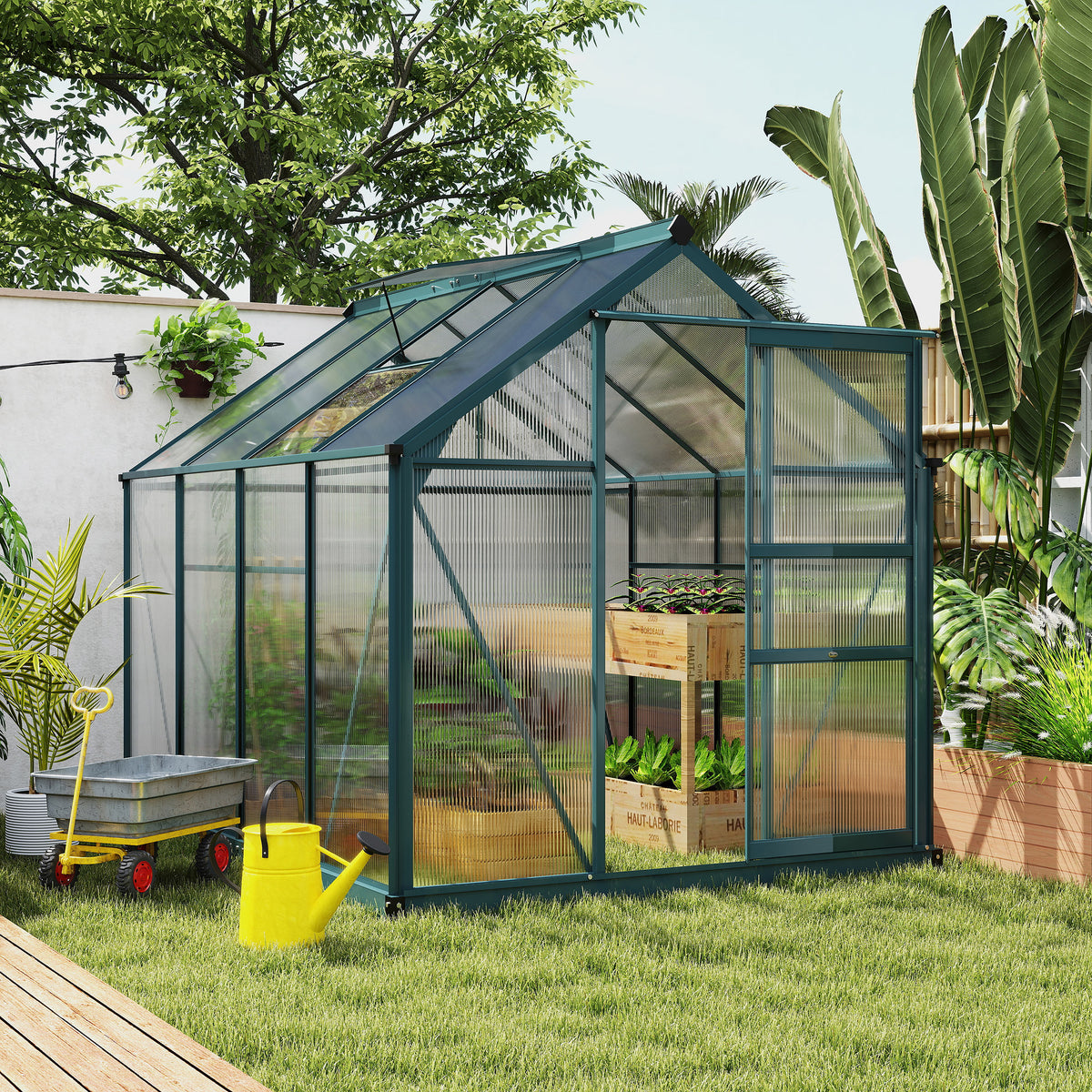 6 ft x 8 ft Polycarbonate Greenhouse with Roof Vent, Dark Green
