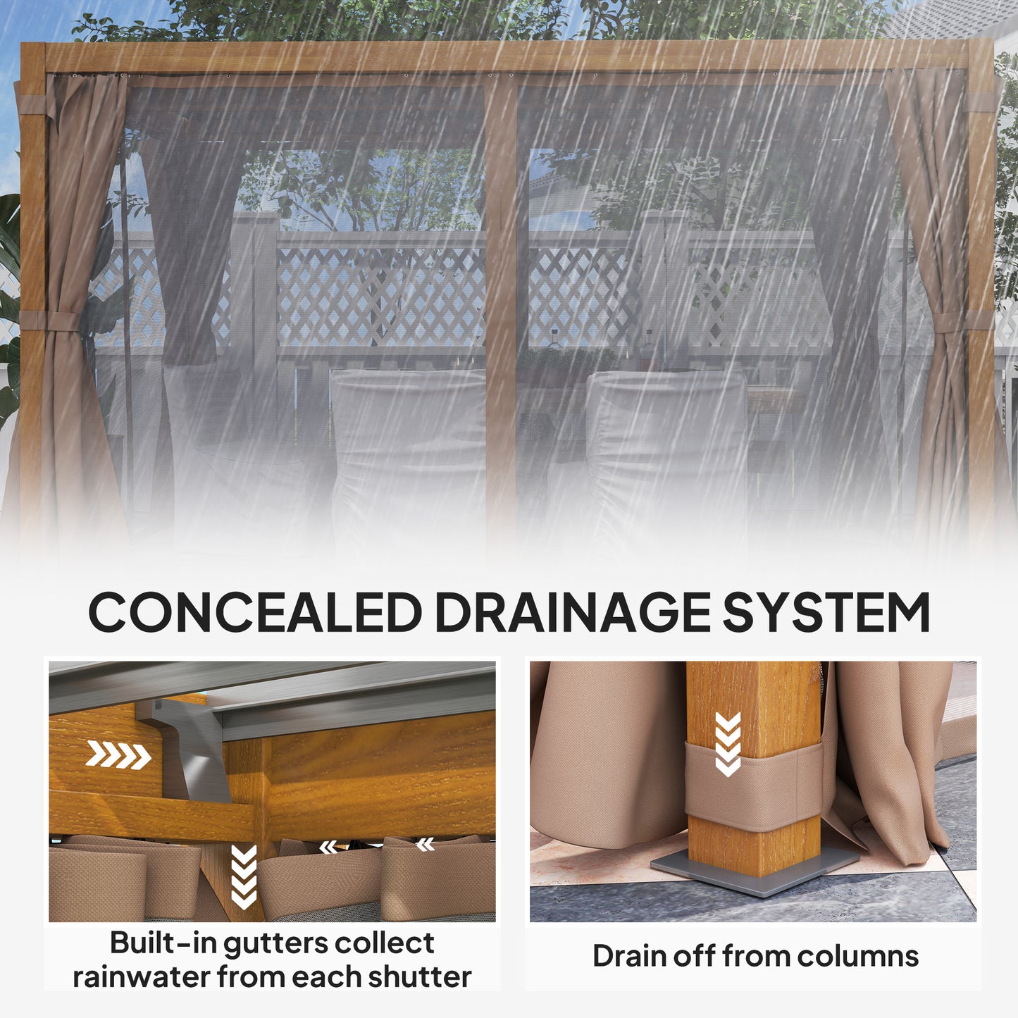 10 ft x 13 ft Aluminum Pergola with Adjustable Height, Natural