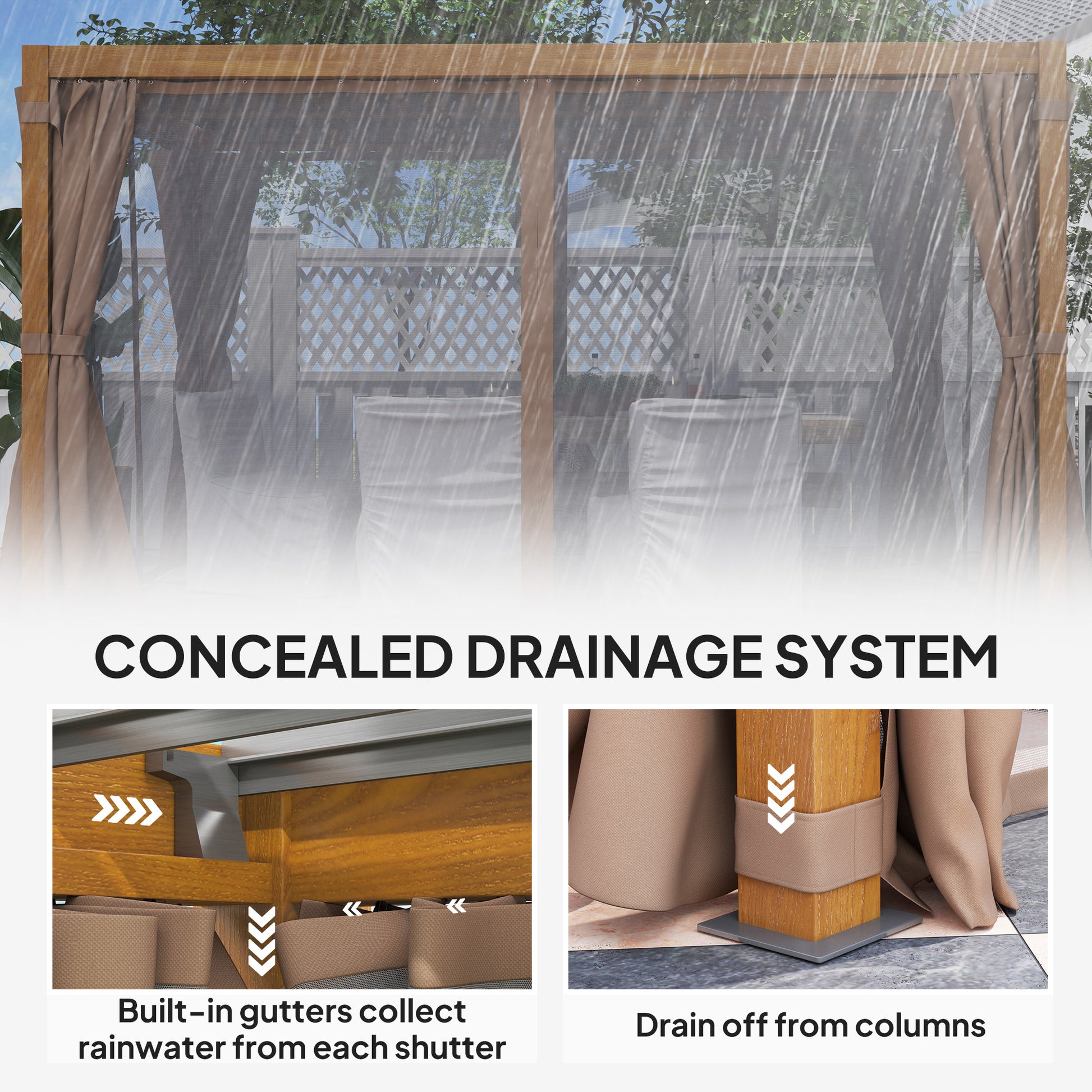 10 ft x 13 ft Aluminum Pergola with Adjustable Height, Natural