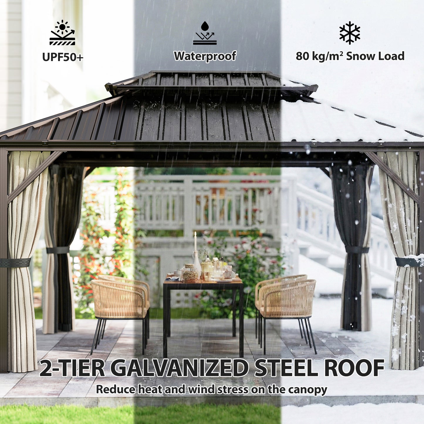 10 ft x 14 ft Aluminum Gazebo with Vents, Brown
