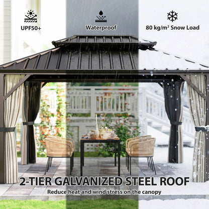10 ft x 14 ft Aluminum Gazebo with Vents, Brown