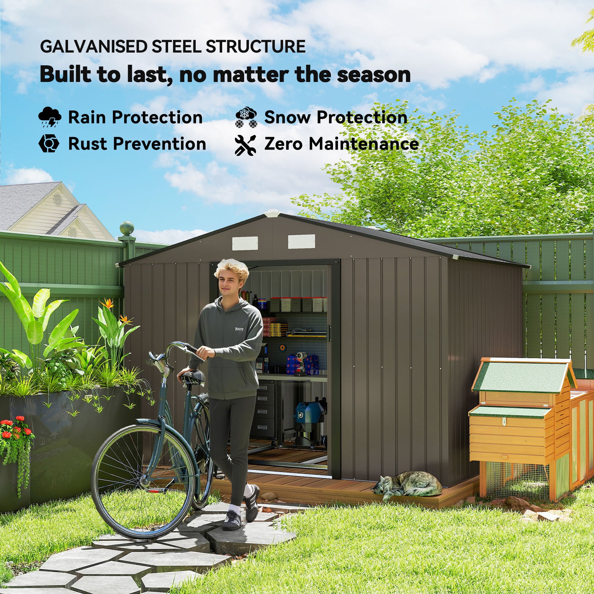 6 ft Metal Storage Shed with Foundation Kit, Brown
