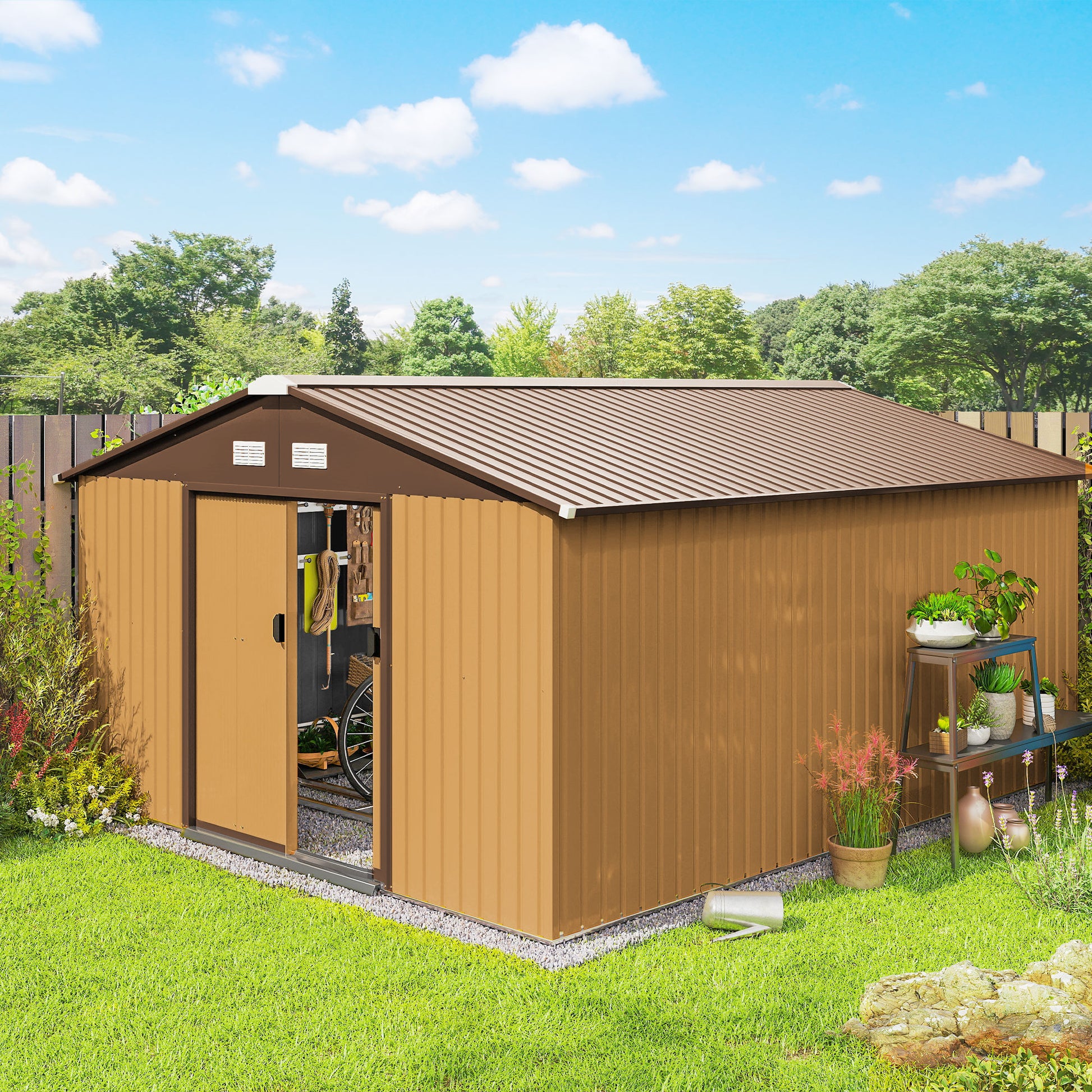 11.20 ft x 12.70 ft Metal Storage Shed with Foundation Kit, Yellow