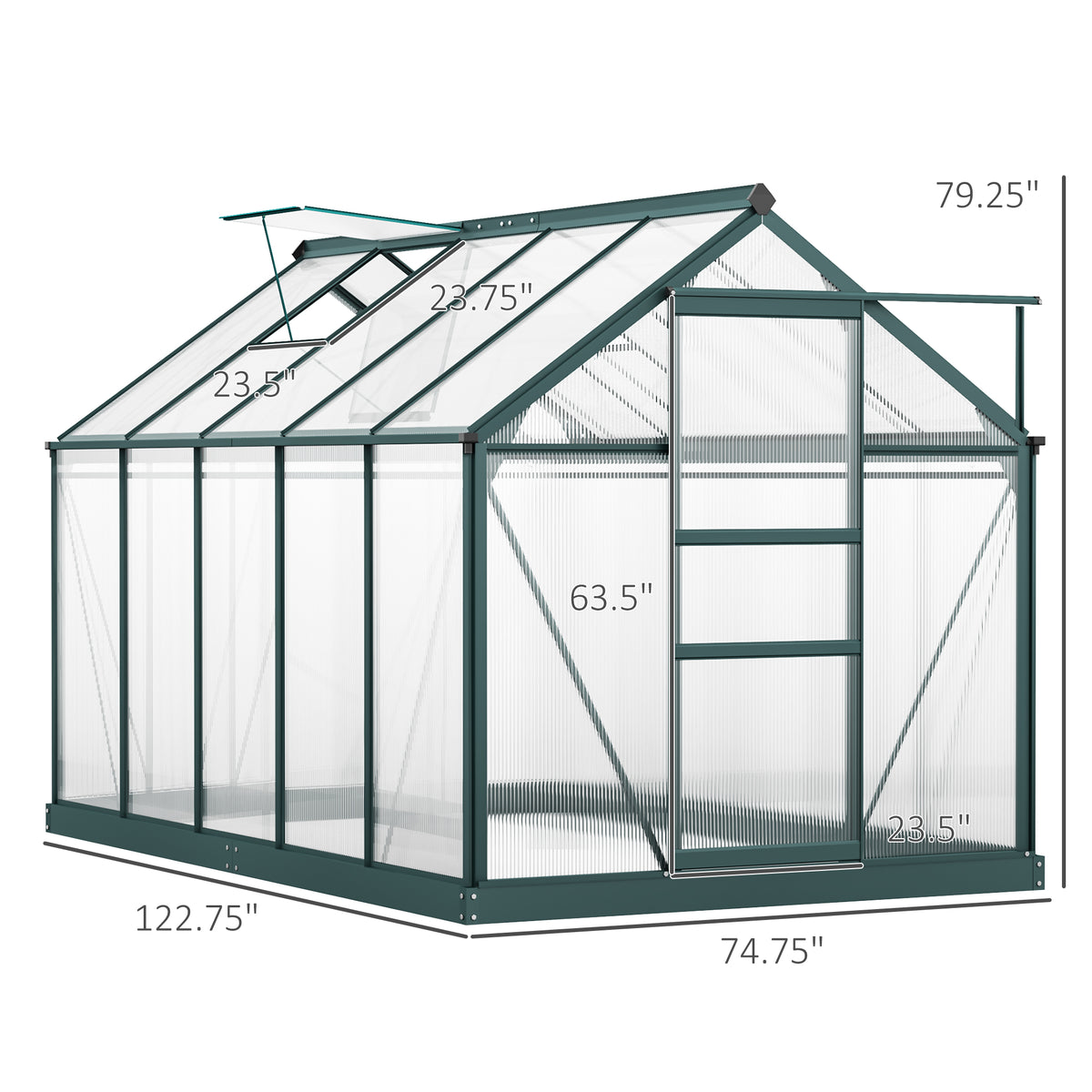6 ft x 10 ft Polycarbonate Greenhouse with Roof Vent, Dark Green