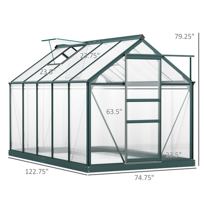 6 ft x 10 ft Polycarbonate Greenhouse with Roof Vent, Dark Green