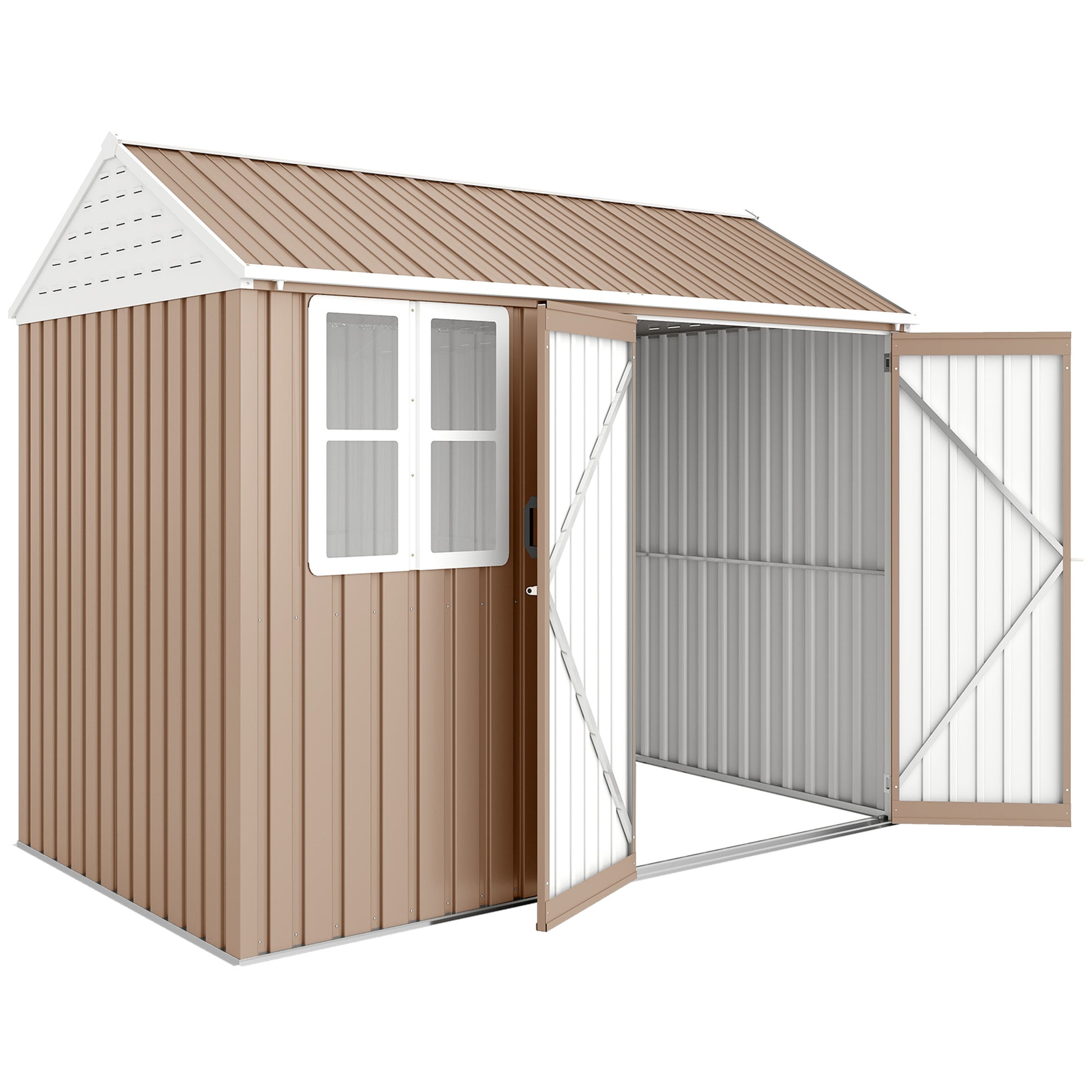 8 ft x 6 ft Metal Storage Shed with Floor, Brown