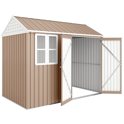 8 ft x 6 ft Metal Storage Shed with Floor, Brown