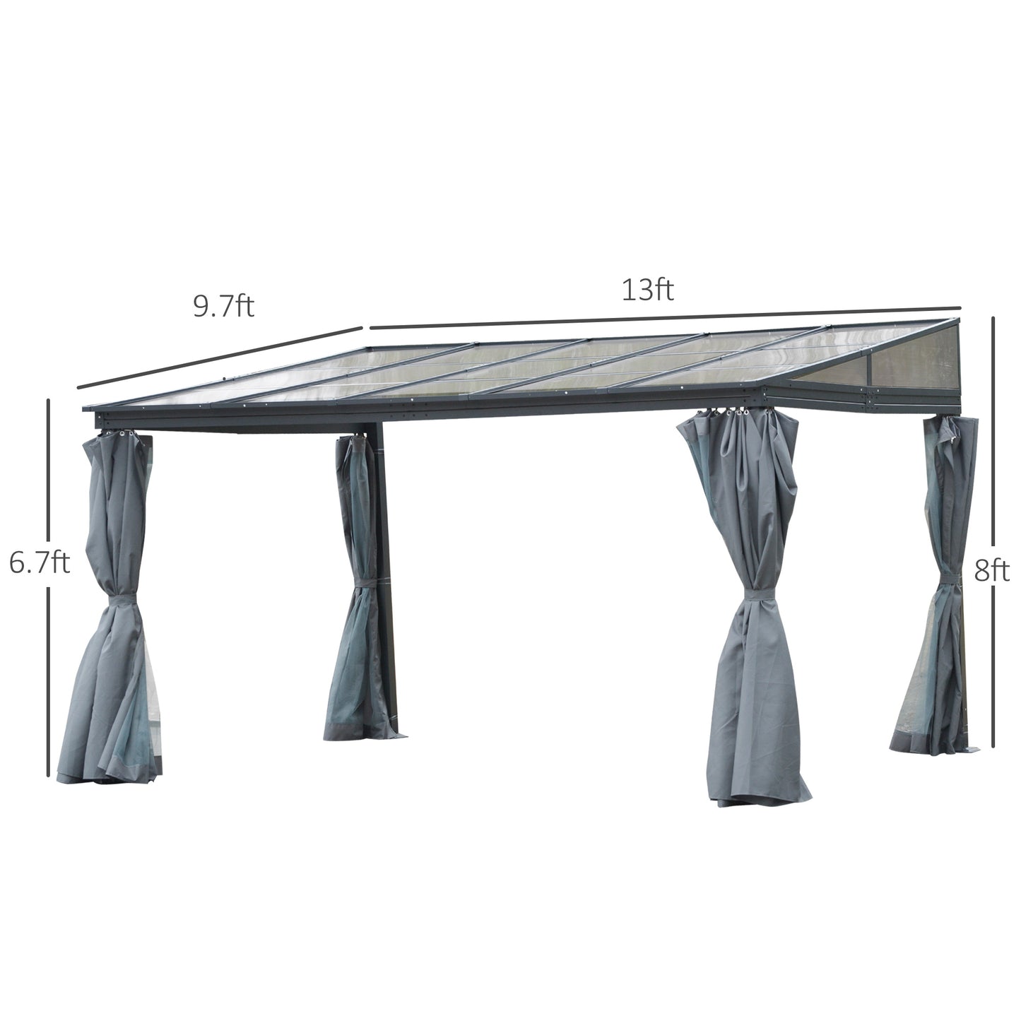10 ft x 13 ft Aluminum Gazebo with Adjustable Height, Gray