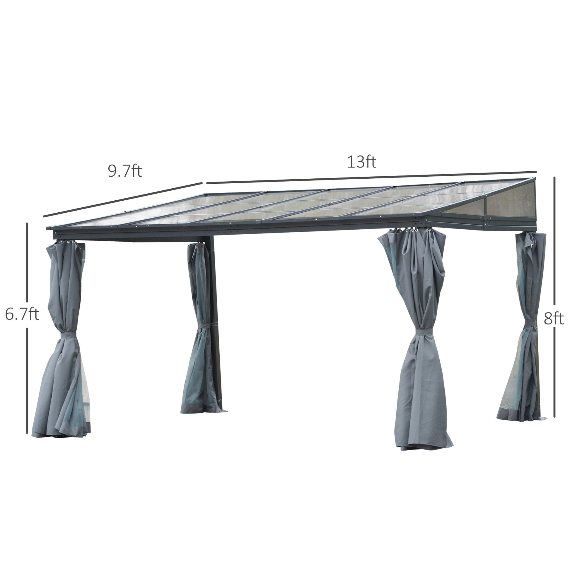 10 ft x 13 ft Aluminum Gazebo with Adjustable Height, Gray