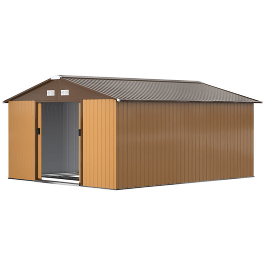 11.20 ft x 12.70 ft Metal Storage Shed with Foundation Kit, Yellow