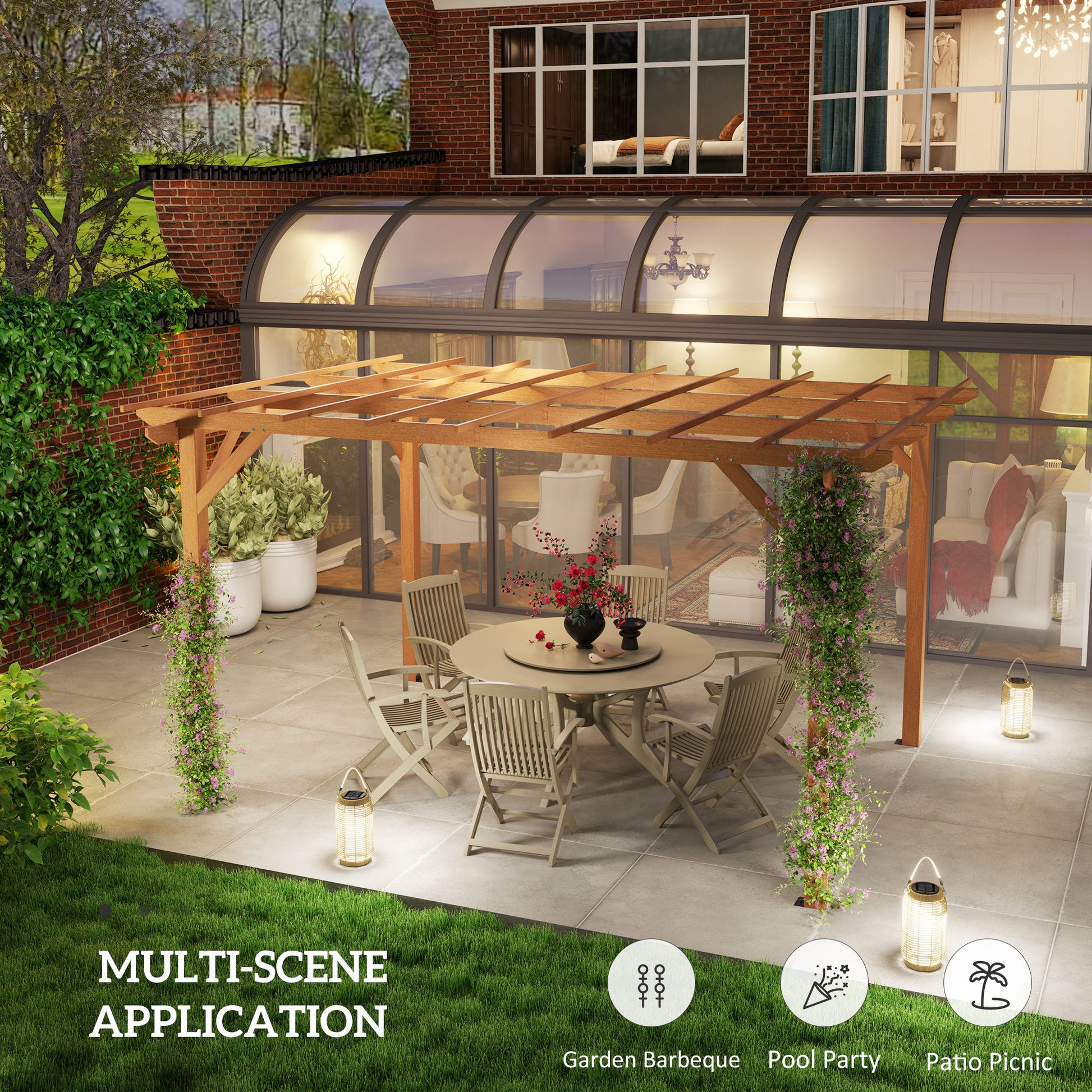 10 ft x 13 ft Wood Gazebo, Dark Brown