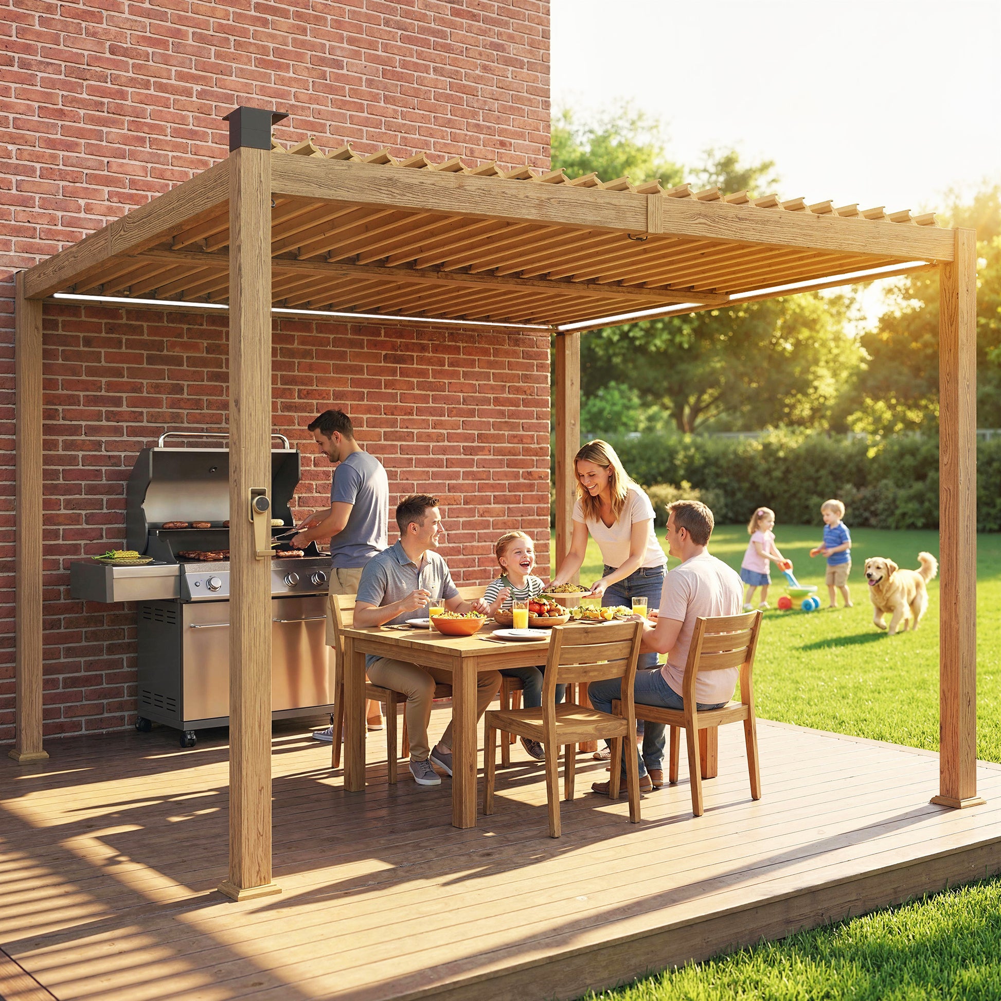 10 ft x 10 ft Metal Gazebo with Adjustable Height, Brown