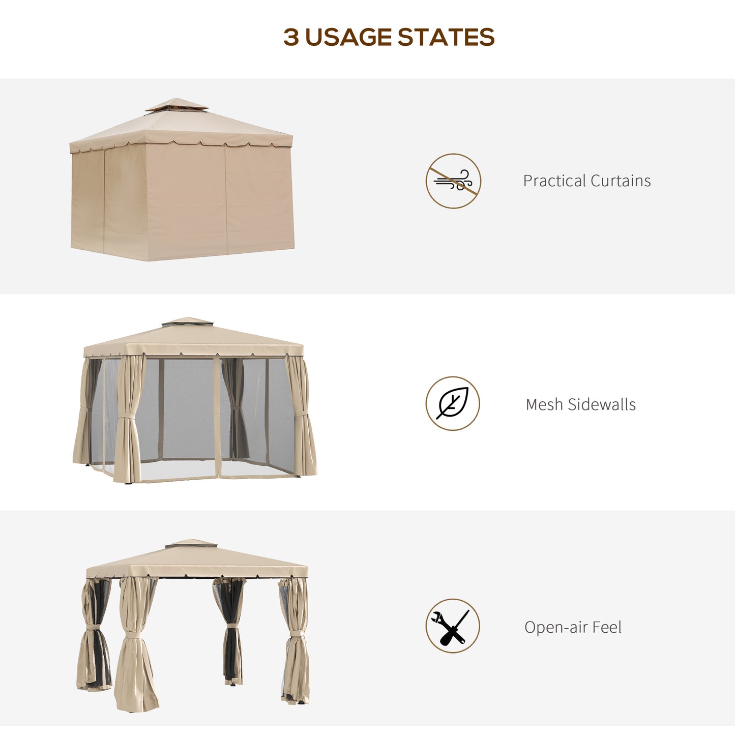 10 ft x 10 ft Aluminum Gazebo, Khaki