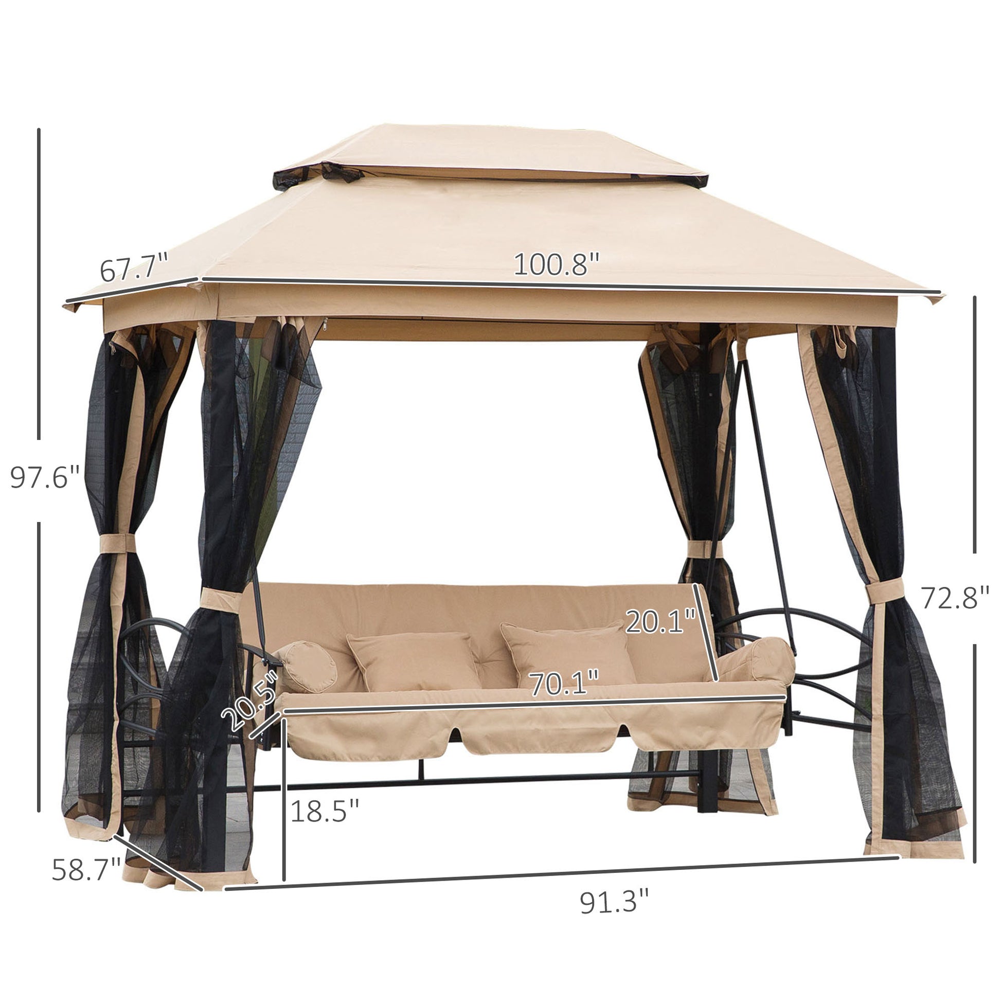 100.80 in x 67.80 in Metal Gazebo with Floor, Beige