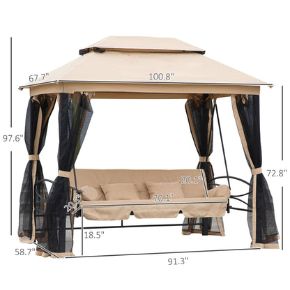 100.80 in x 67.80 in Metal Gazebo with Floor, Beige