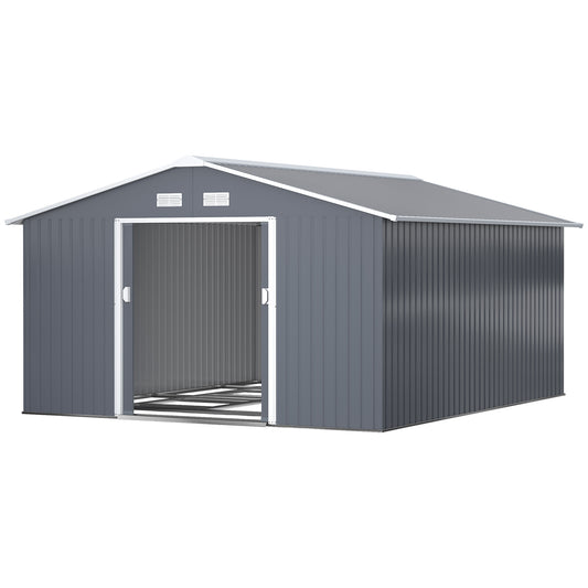 11 ft x 13 ft Metal Storage Shed with Foundation Kit, Dark Gray